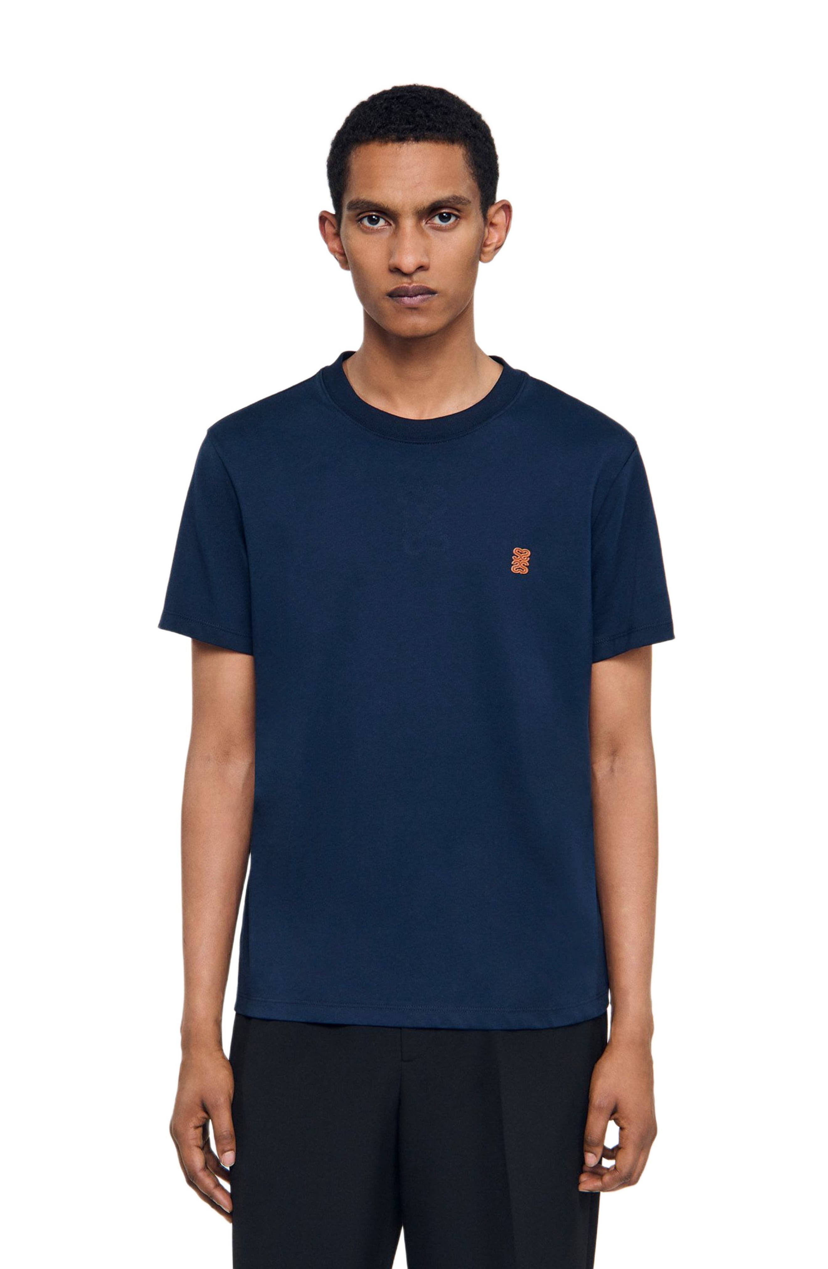 SANDRO Leather logo T-shirt in Navy Blue at Nordstrom - 3