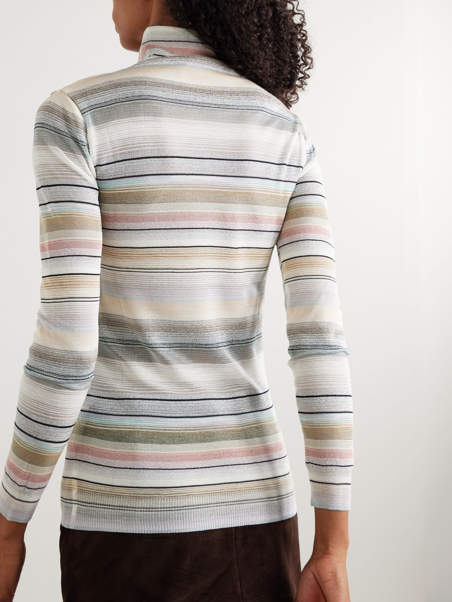 Striped metallic crochet-knit turtleneck sweater Multi - 4