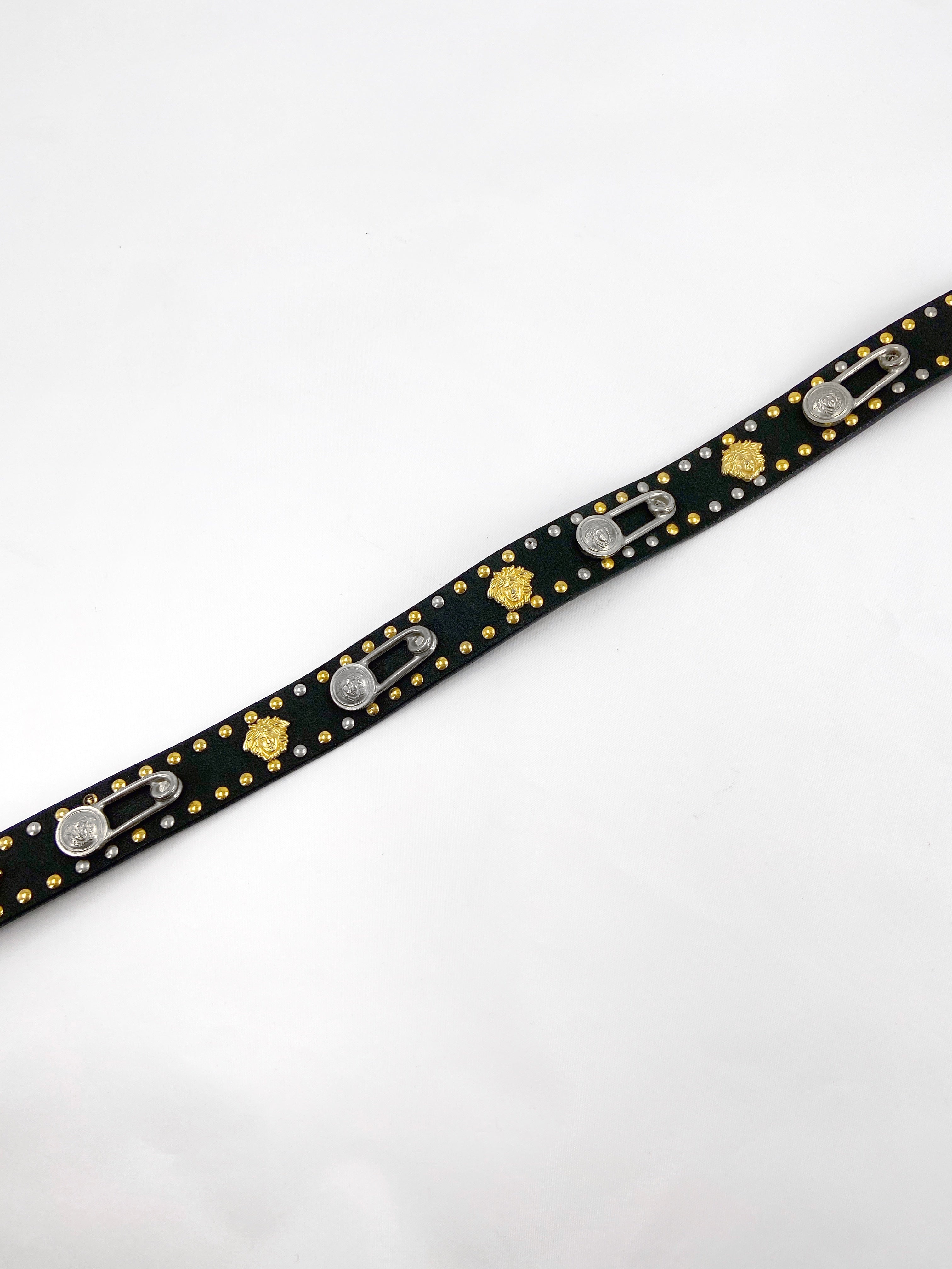 Gianni Versace Spring 1994 Men’s Safety Pin Leather Embellished Belt 32 - 7