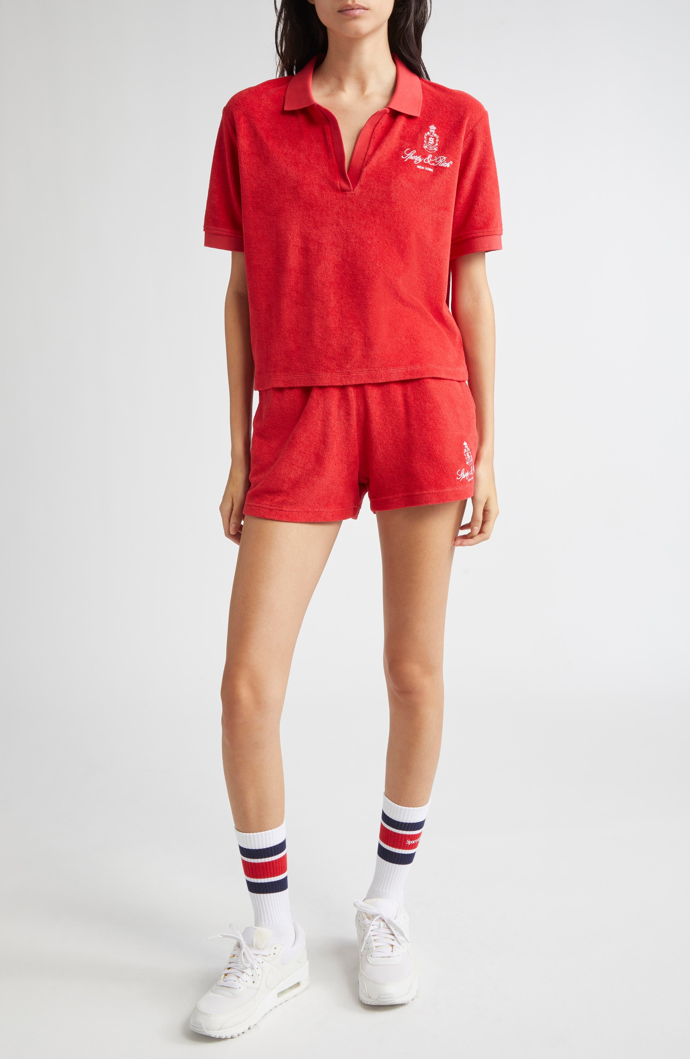 Sporty & Rich Vendome French Terry Shorts in Fire Red at Nordstrom - 7