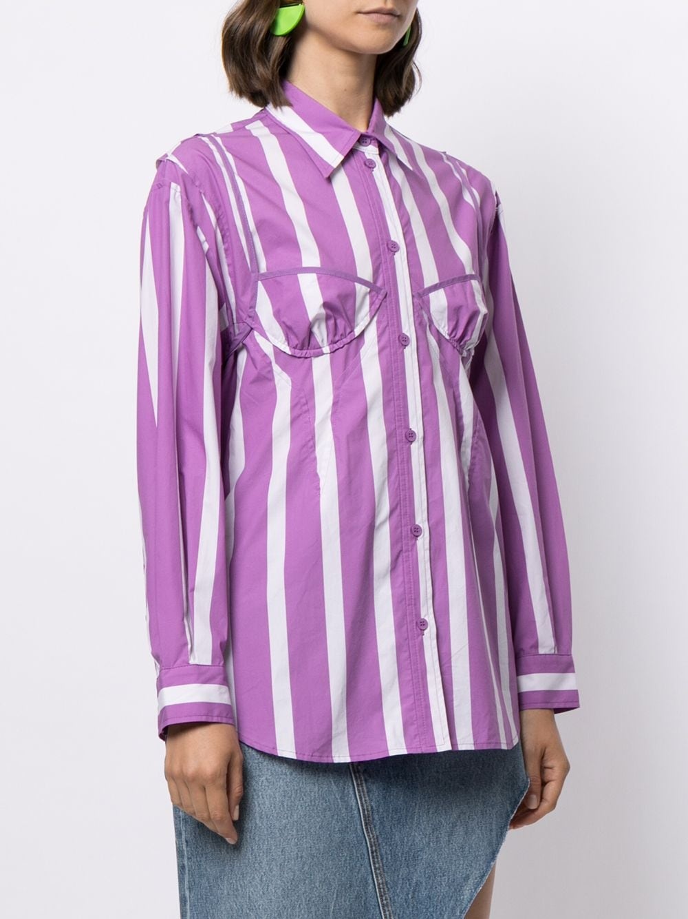 striped moulded-cup cotton shirt - 3