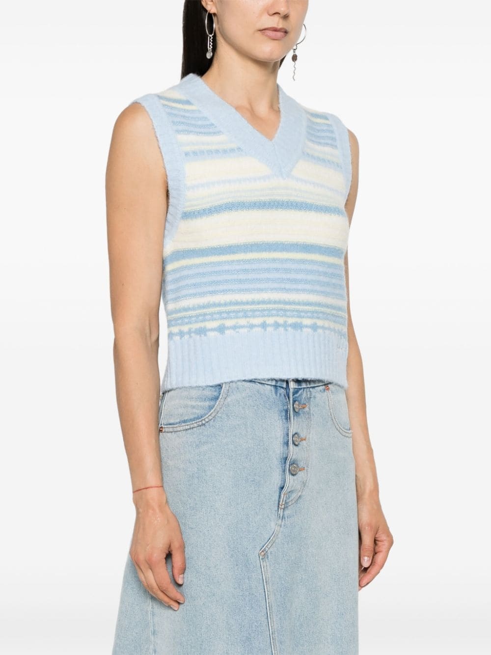 stripped sleeveless knitted top - 3