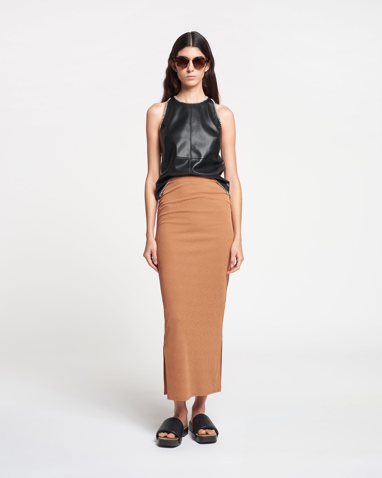 Ruched Mesh-Jersey Midi Skirt - 4