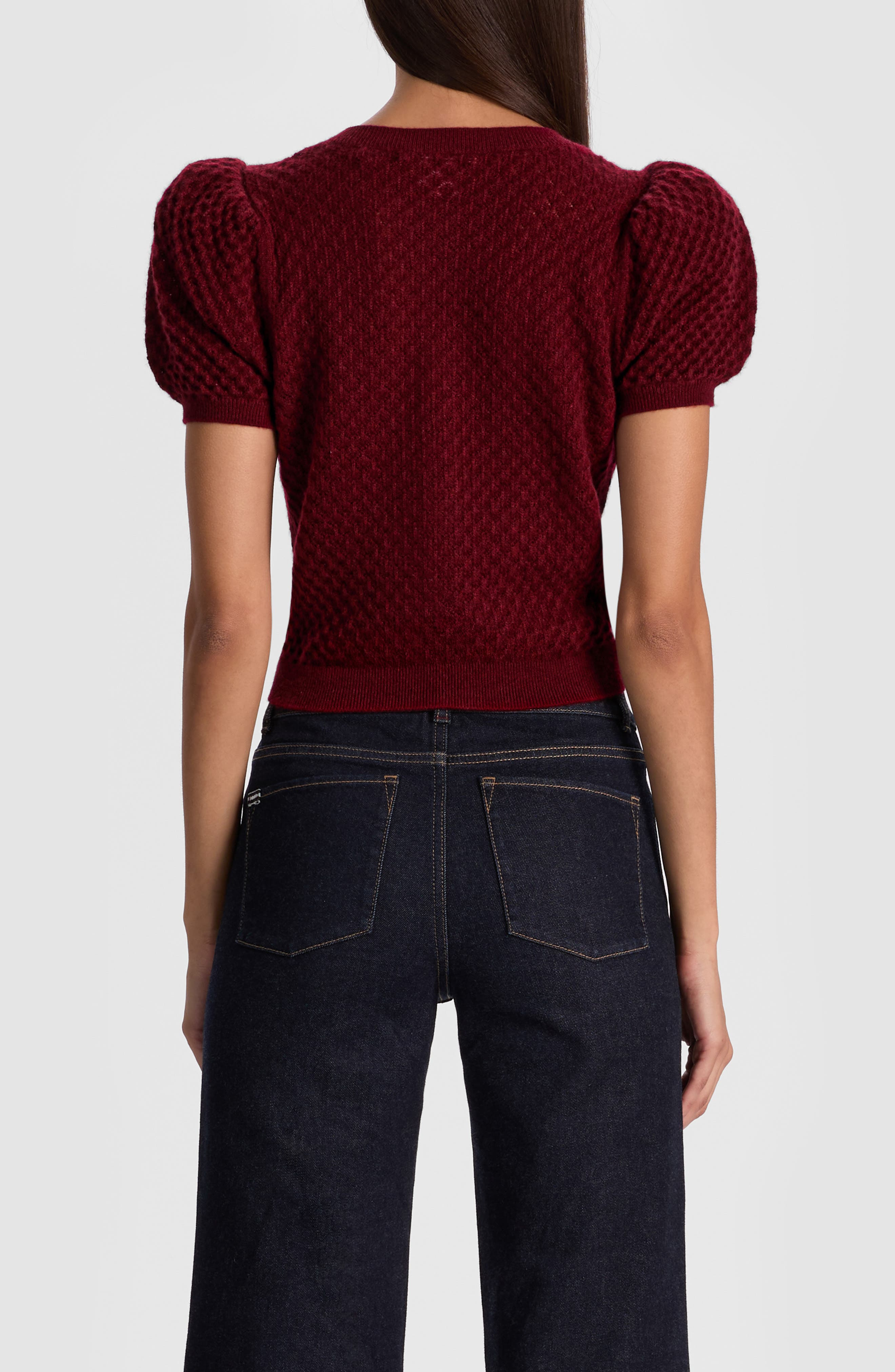 Alice + Olivia Sabine Puff Sleeve Crop Cashmere Blend Sweater in Oxblood at Nordstrom - 2