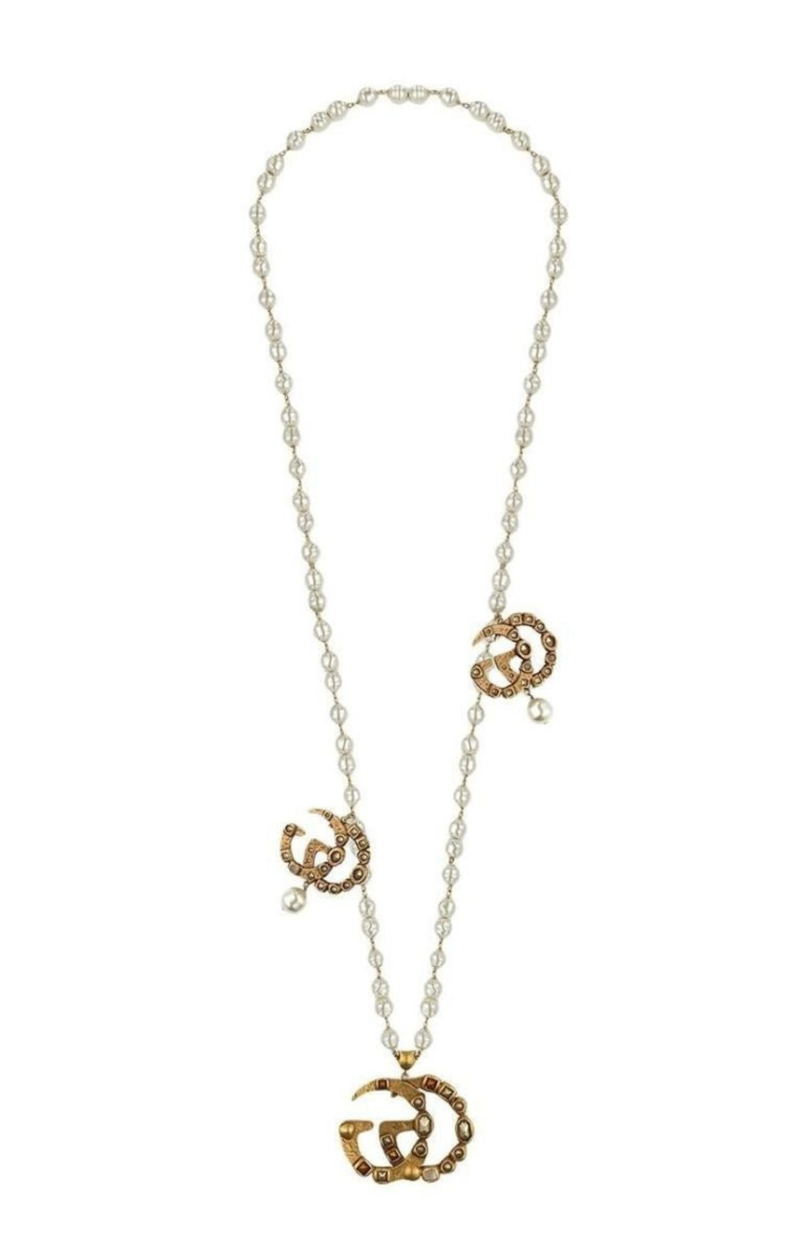 Gold-plated Metal Double G Crystal  Necklace - 3