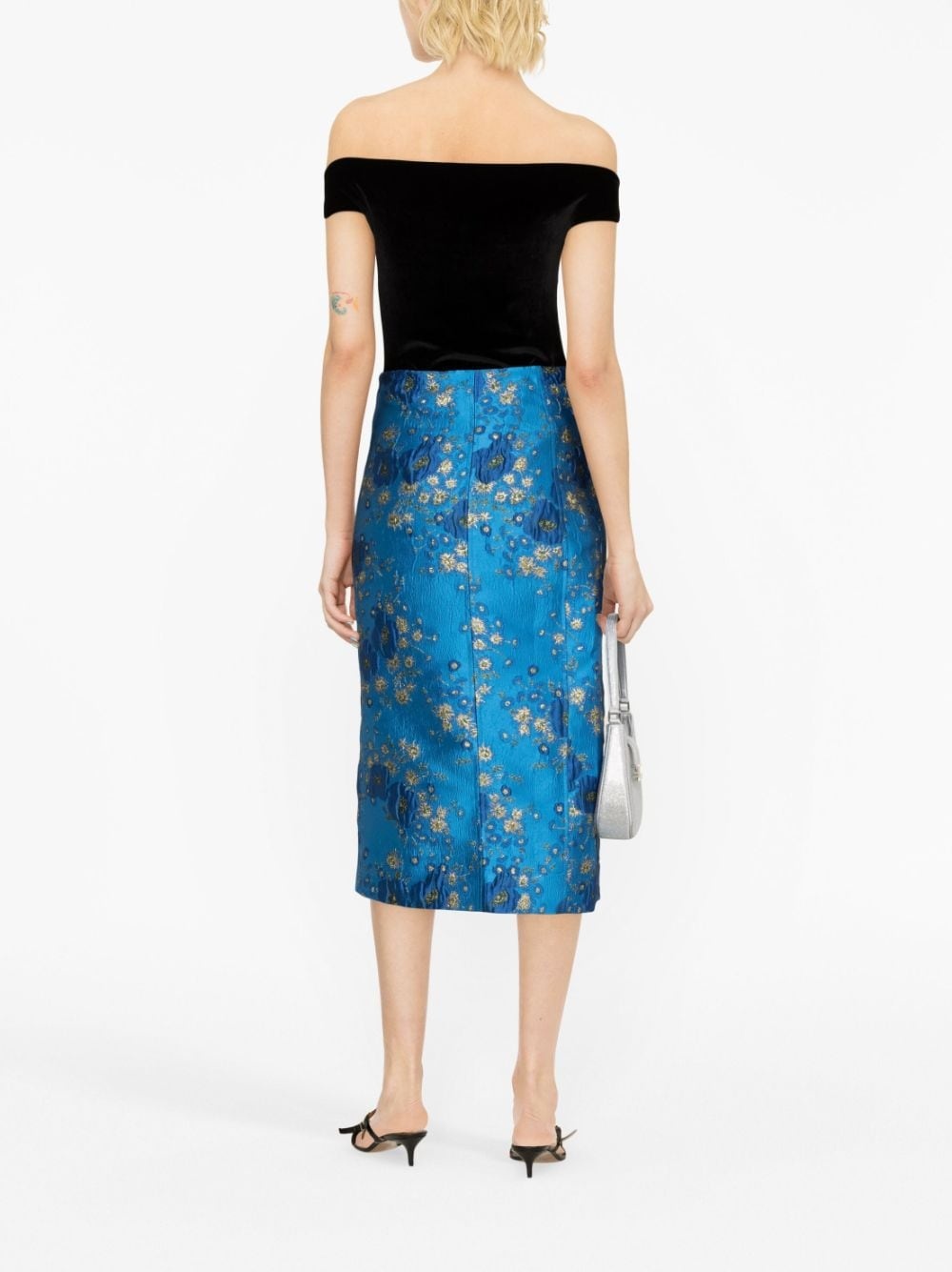 floral-print jacquard pencil skirt - 4