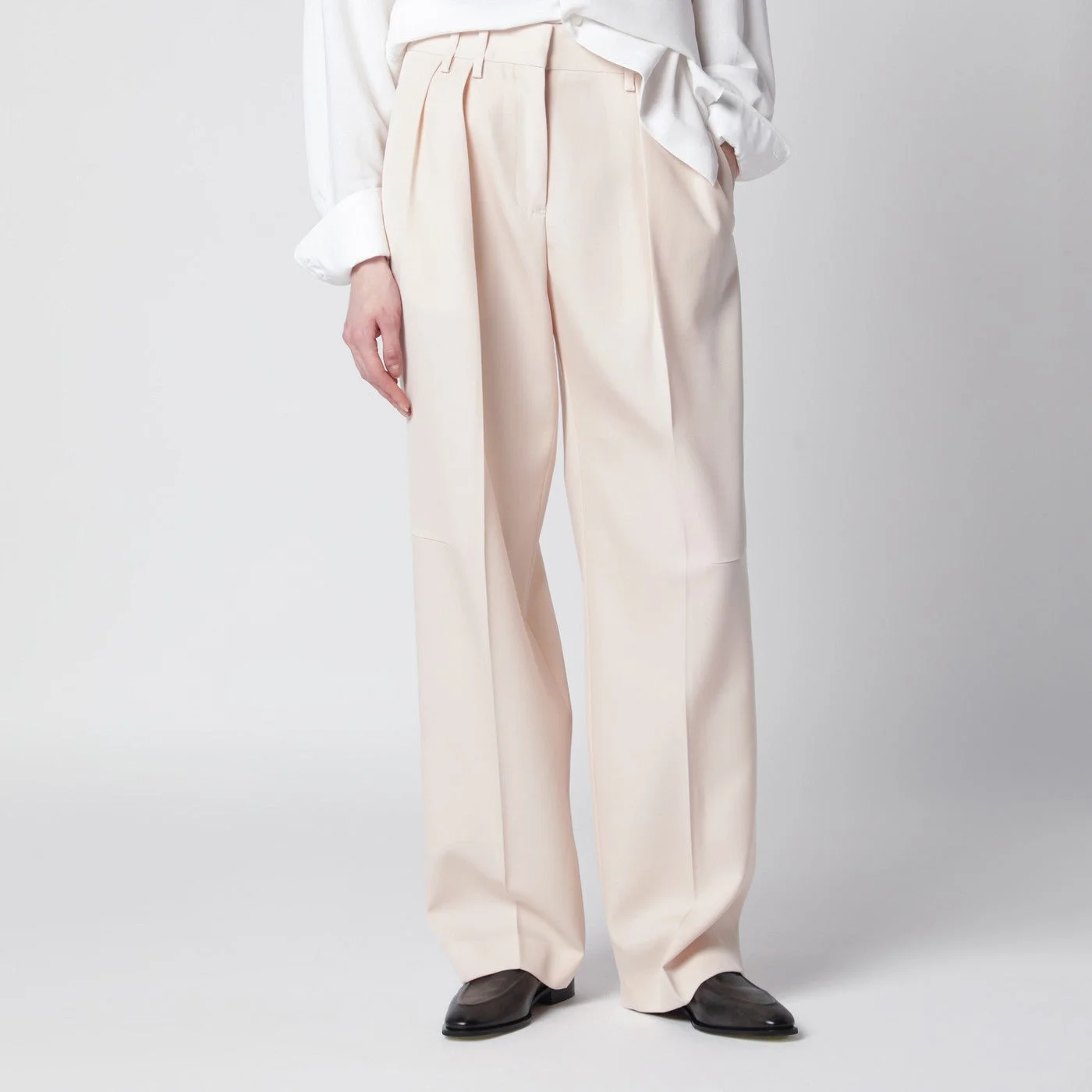 Ivory wool gabardine trousers - 1