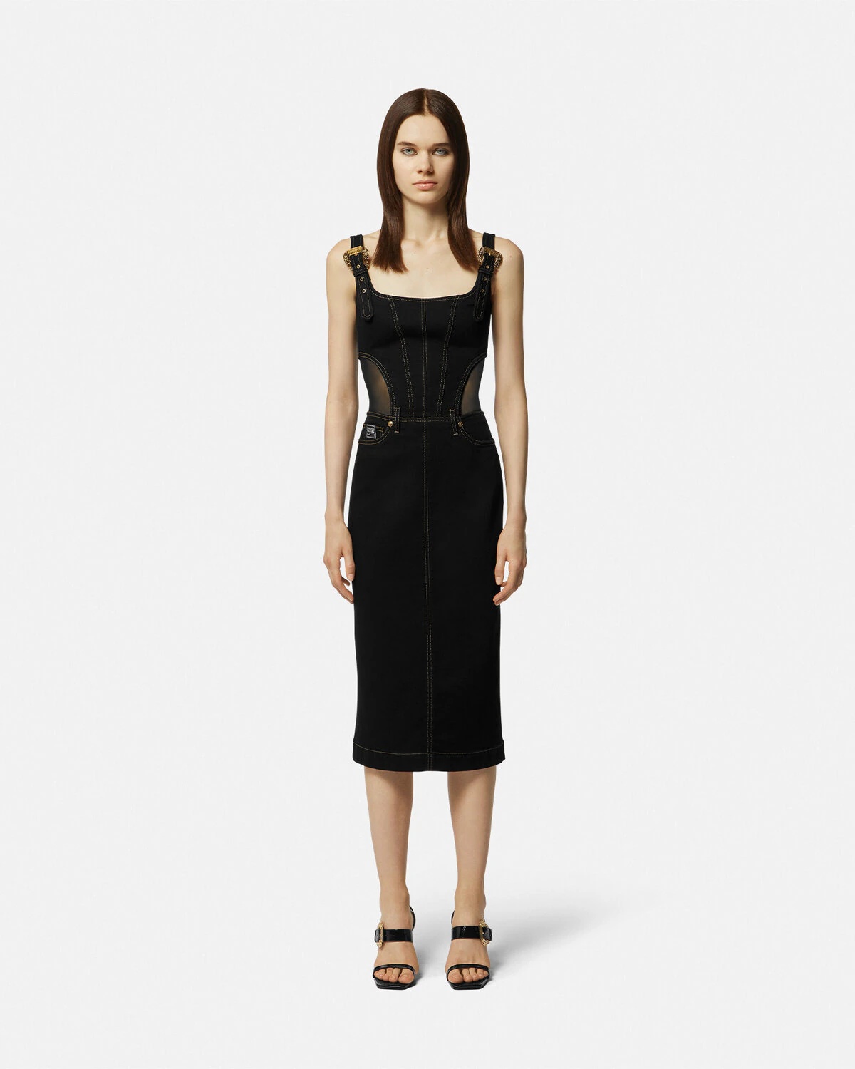 Baroque Buckle Midi Denim Dress - 4