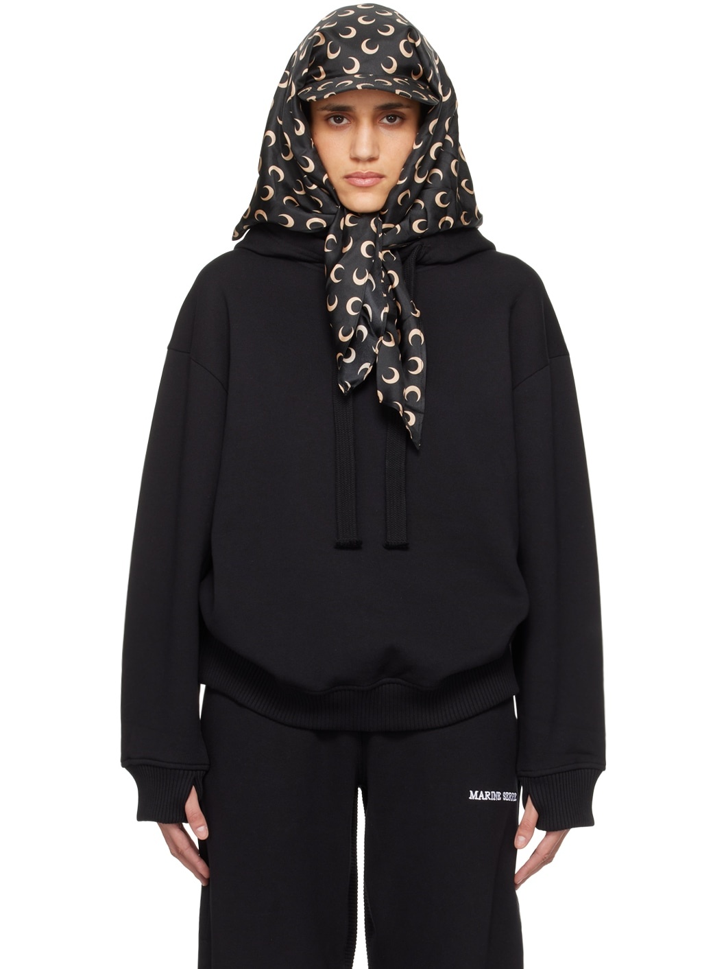 Black Embroidered Hoodie - 1