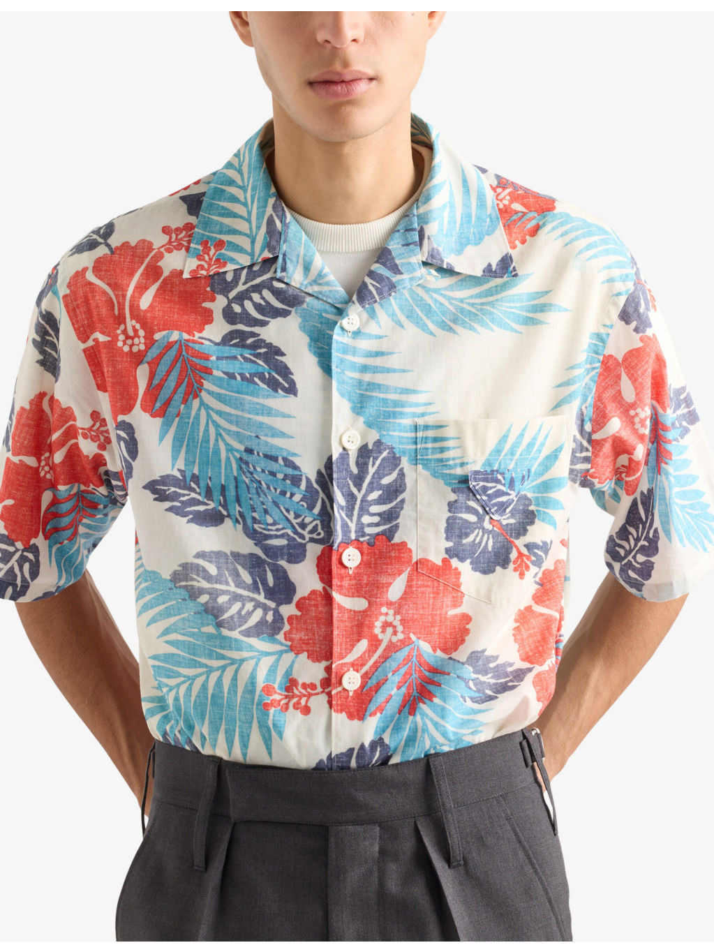 Printed Short-Sleeve Bowling Cotton Shirt - 3