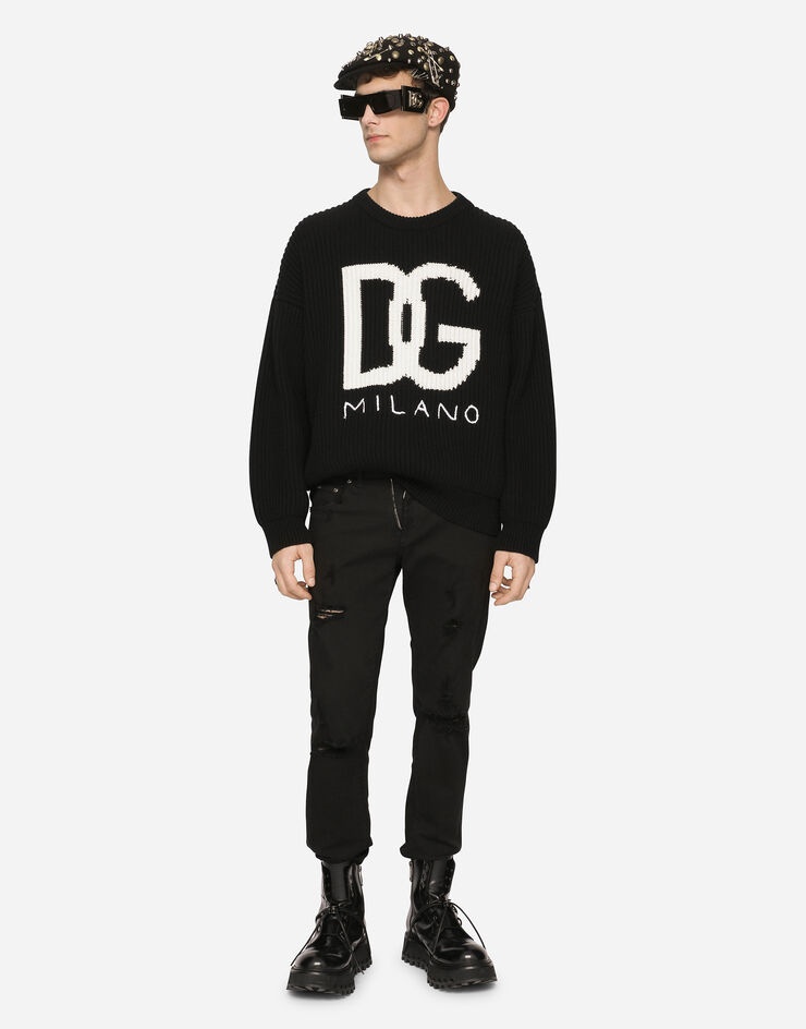 Cashmere round-neck sweater with DG logo inlay - 5
