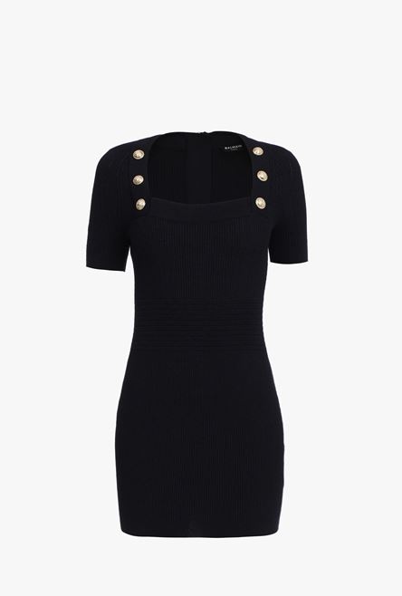 Short black knit dress with gold-tone buttons - 1