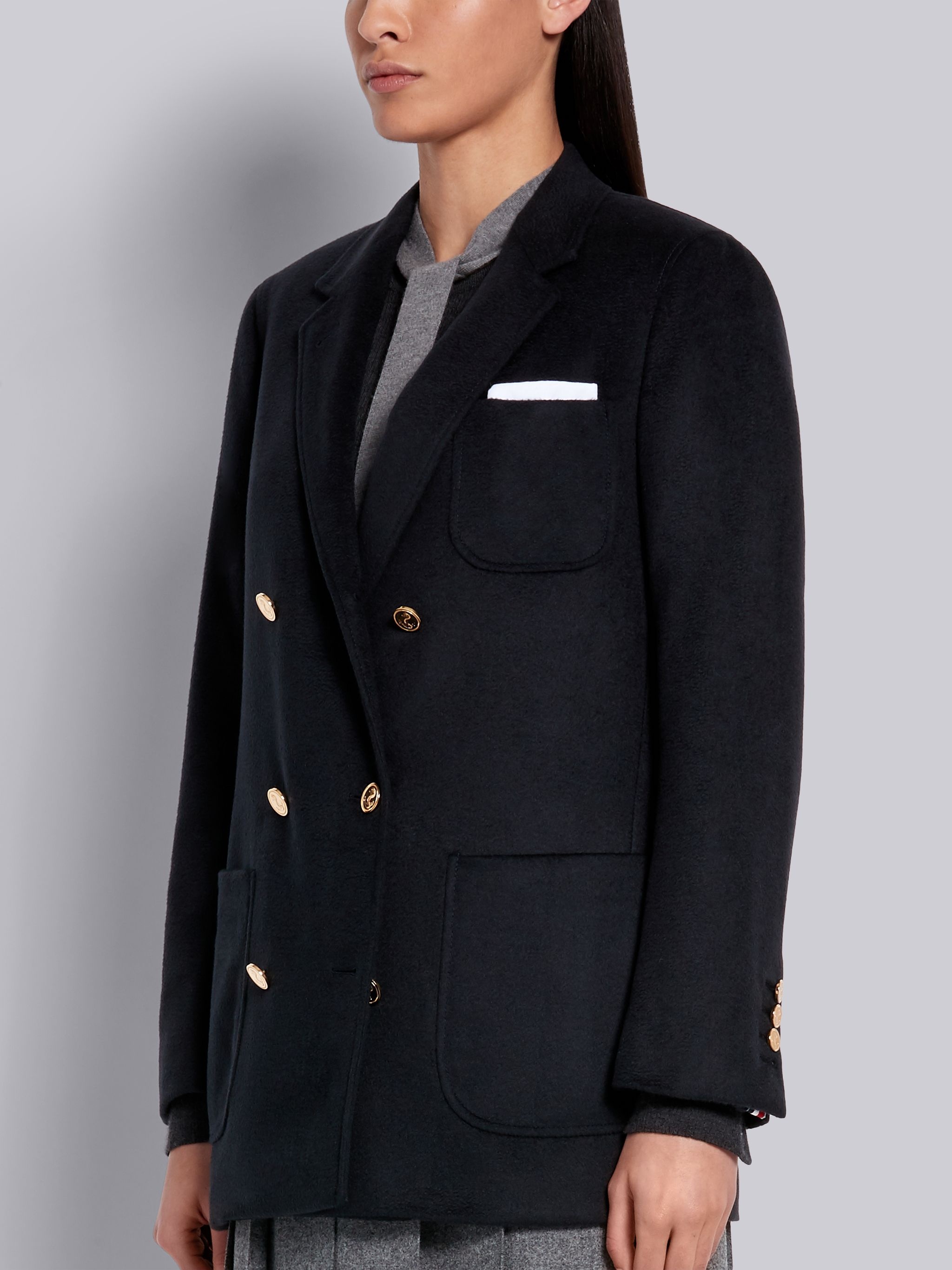 Navy Cashmere Zibeline Double Breasted Sack Jacket - 2