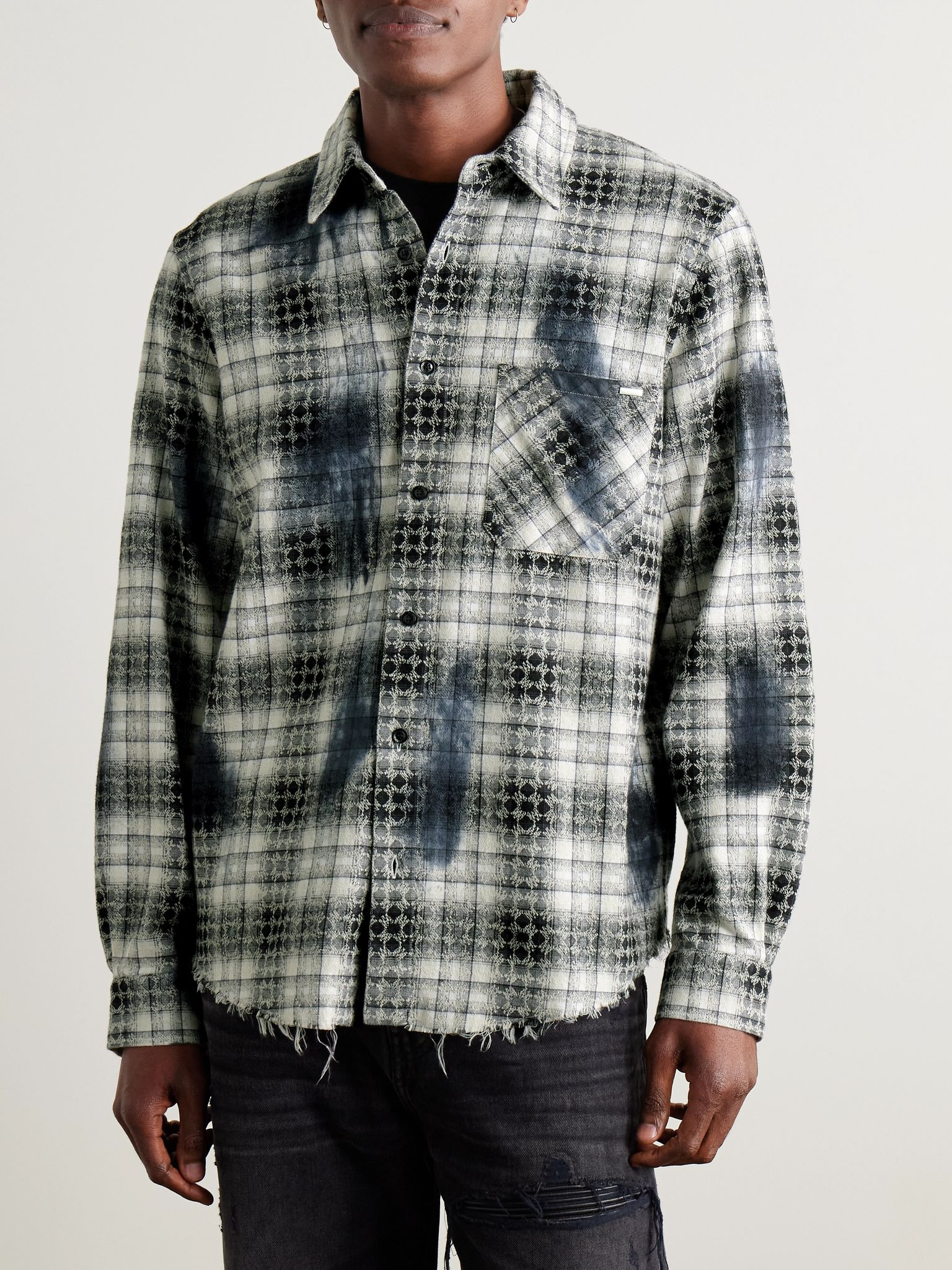 Frayed Checked Cotton-Flannel Shirt Black - 3