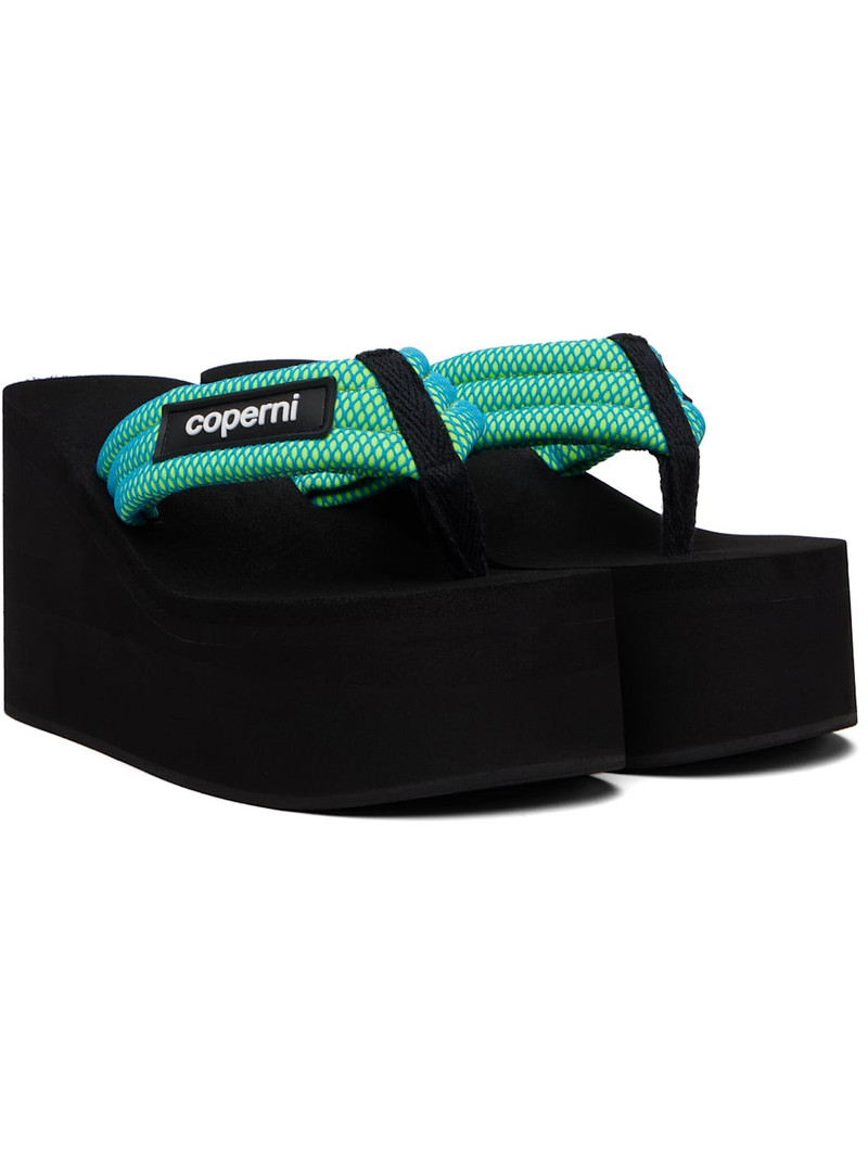 Black & Green Wedge Heeled Sandals 4