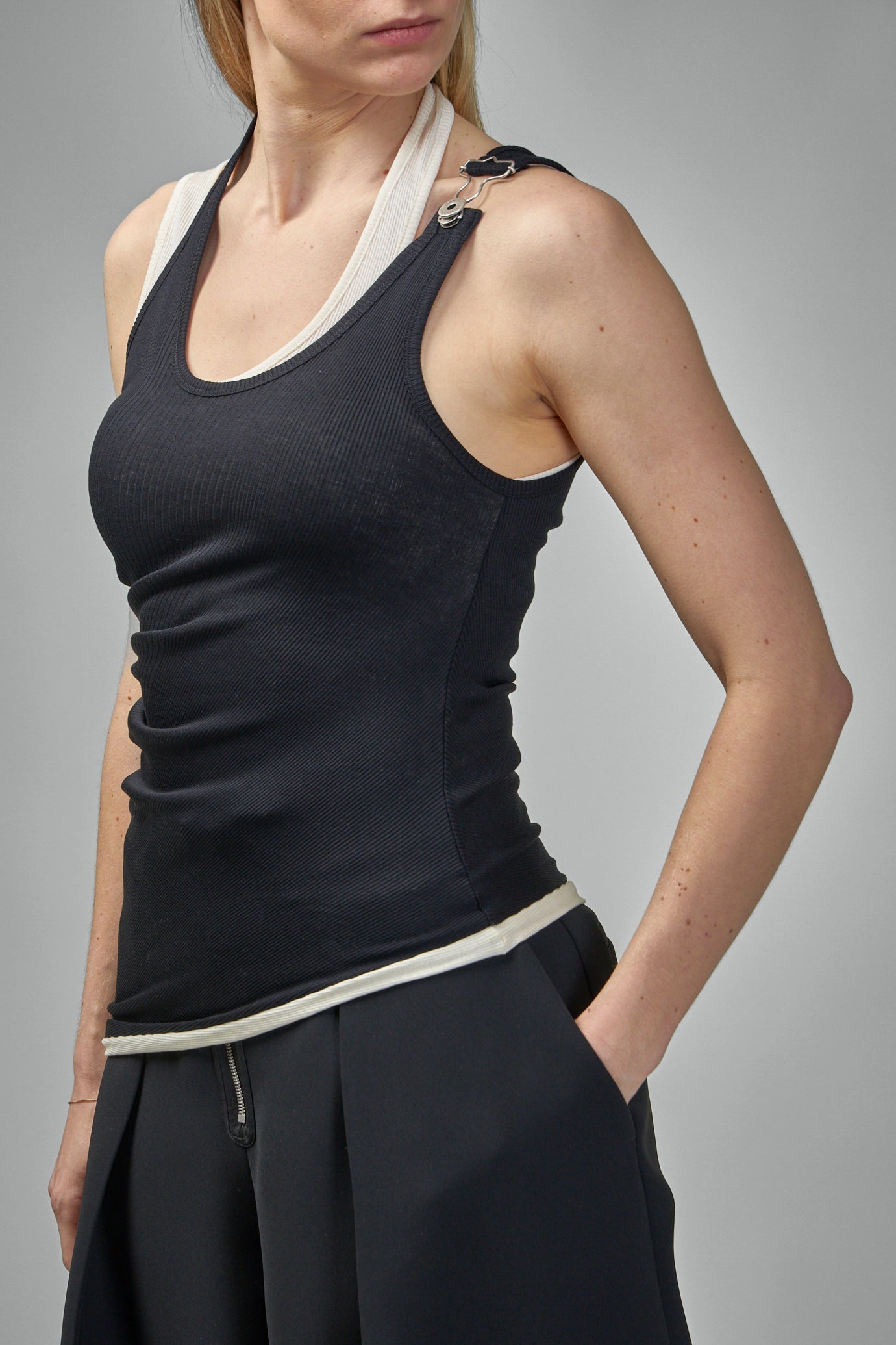 Cotton Ribbed Twisted Double Layer Tank Top - 4