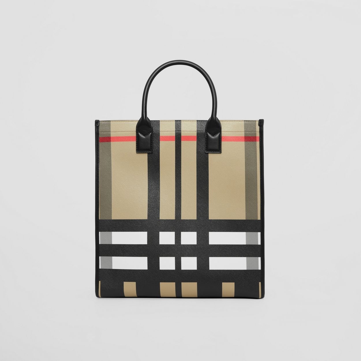 Exaggerated Check and Leather Tote - 1