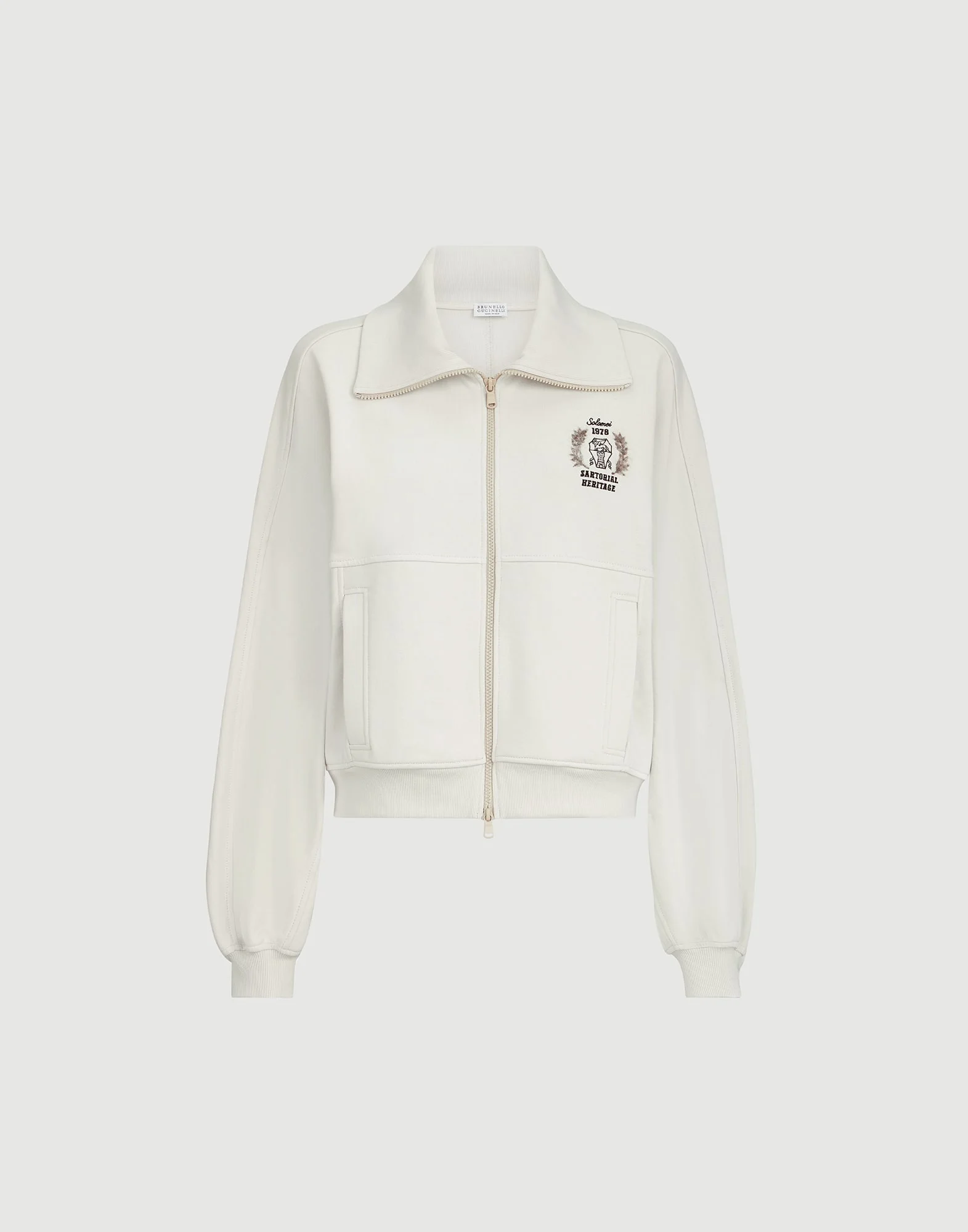 Cotton smooth French terry sweatshirt with zip and embroidered logo - 1