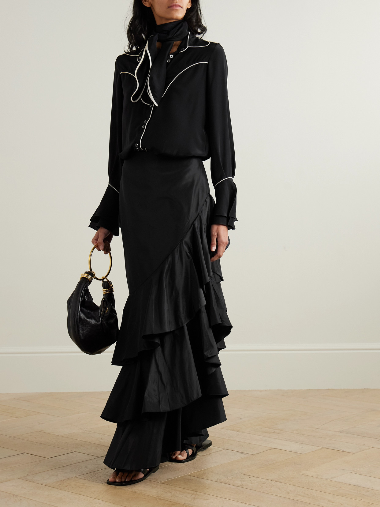 High Tides Scarf-detailed Piped Silk Shirt - 2