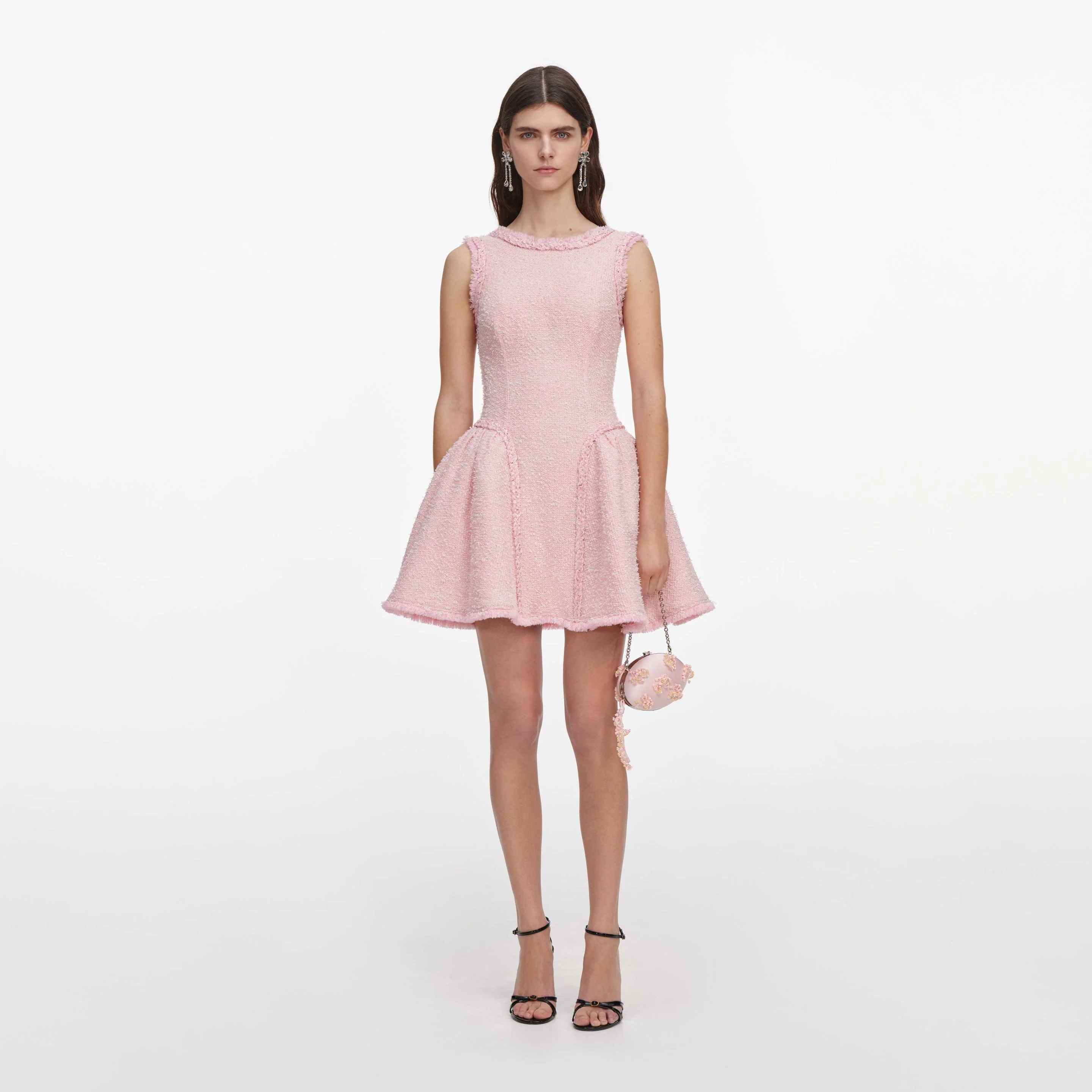 Pink Boucle Sleeveless Mini Dress - 1
