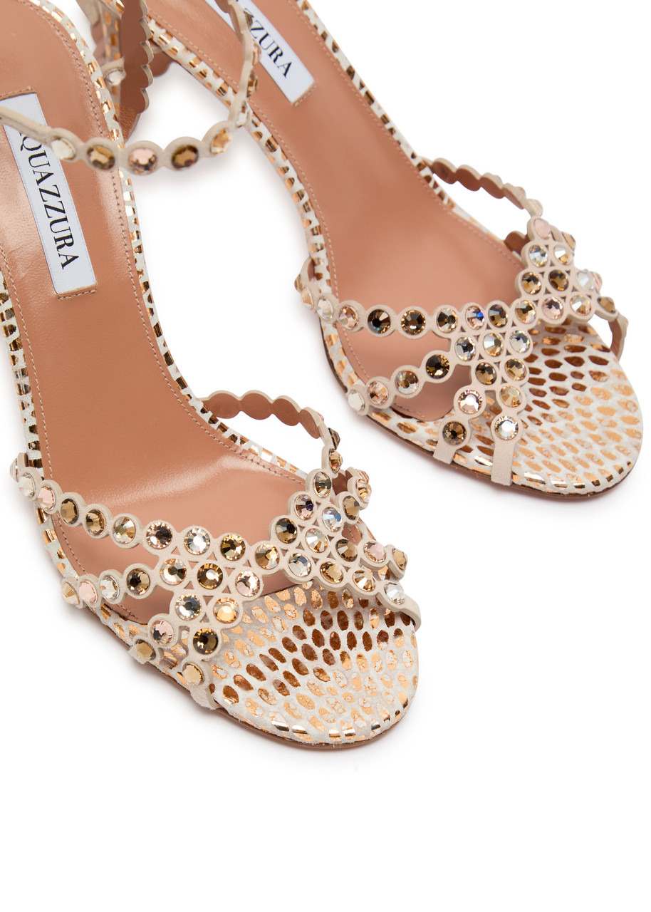 Aquazzura Tequila 85 Crystal-embellished Suede Sandals - 3