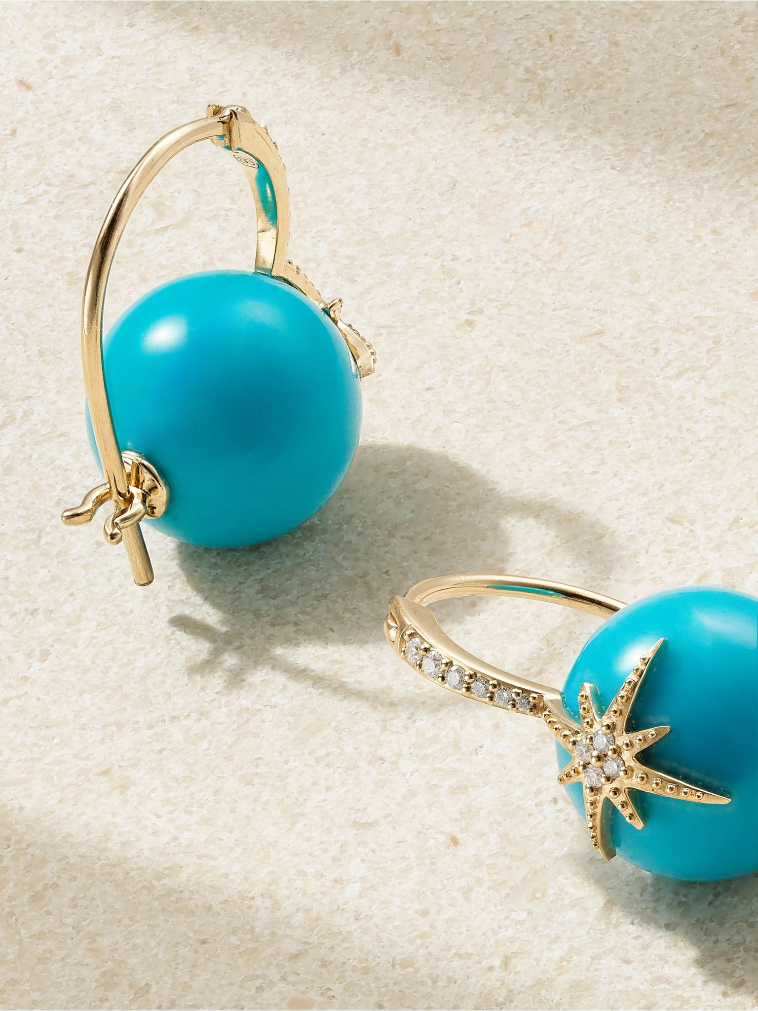 Starburst 14-karat gold, turquoise and diamond earrings Gold - 3