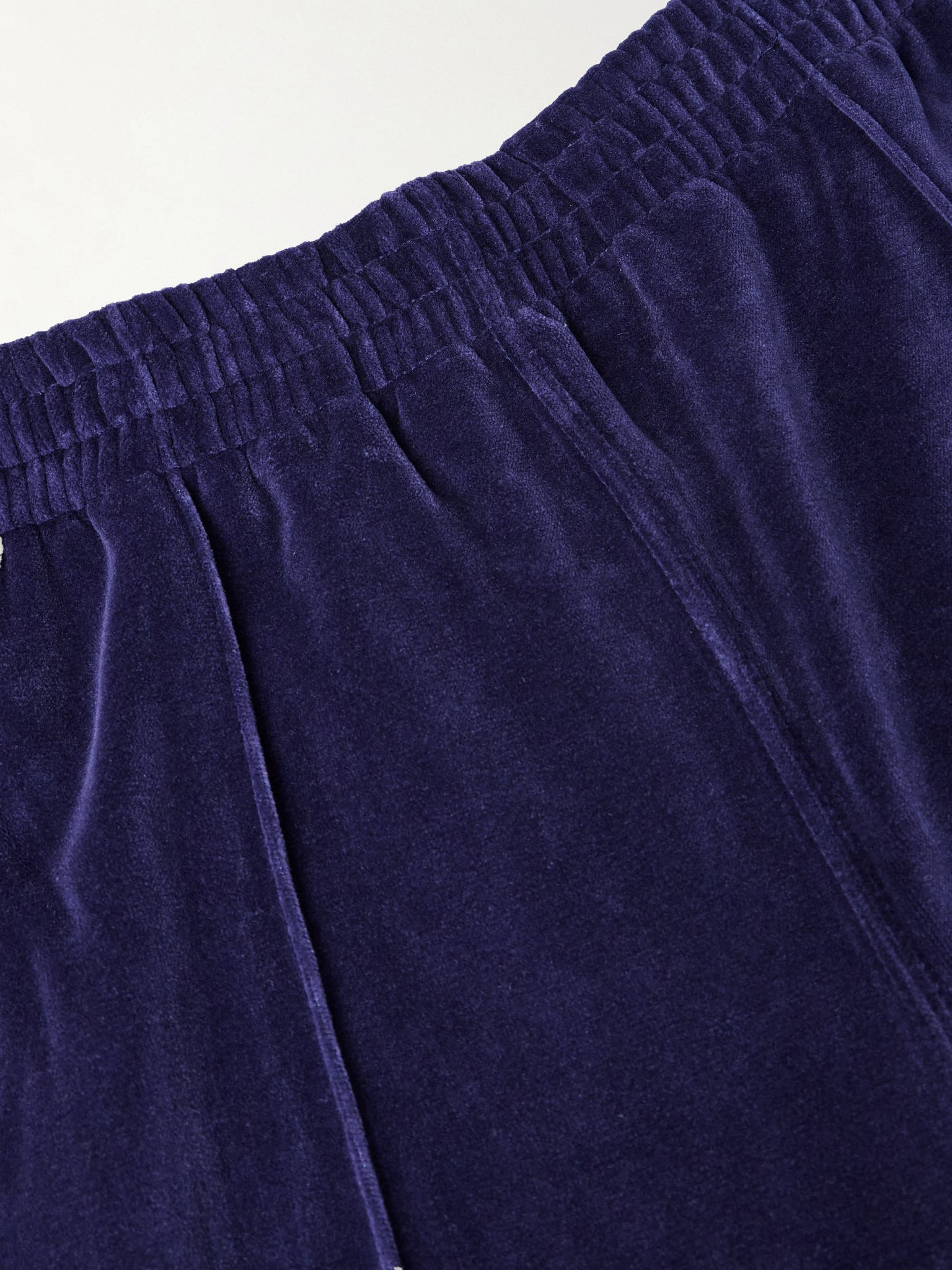 Flared Webbing-Trimmed Logo-Embroidered Cotton-Blend Velour Track Pants Navy - 5