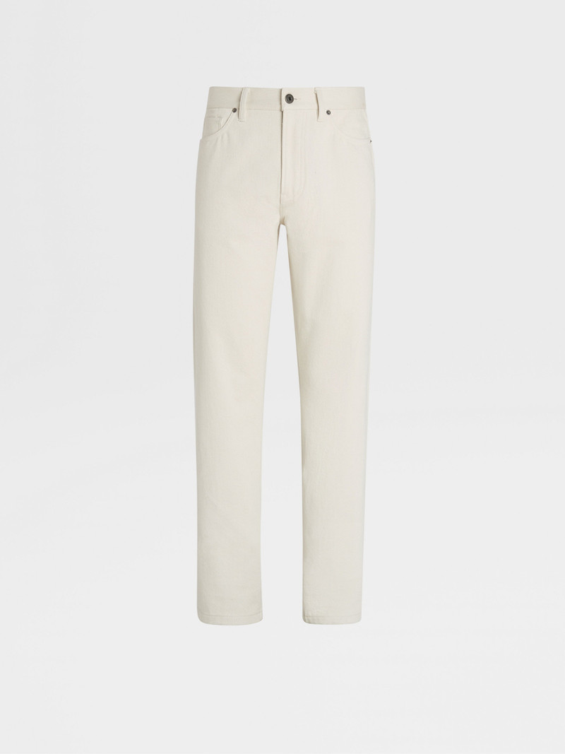WHITE RINSE-WASHED COTTON ROCCIA JEANS 1