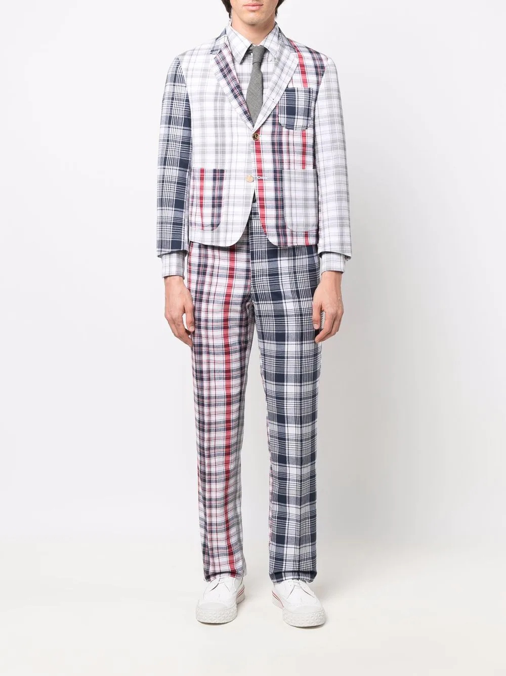 RWB-stripe check-pattern cotton shirt - 2