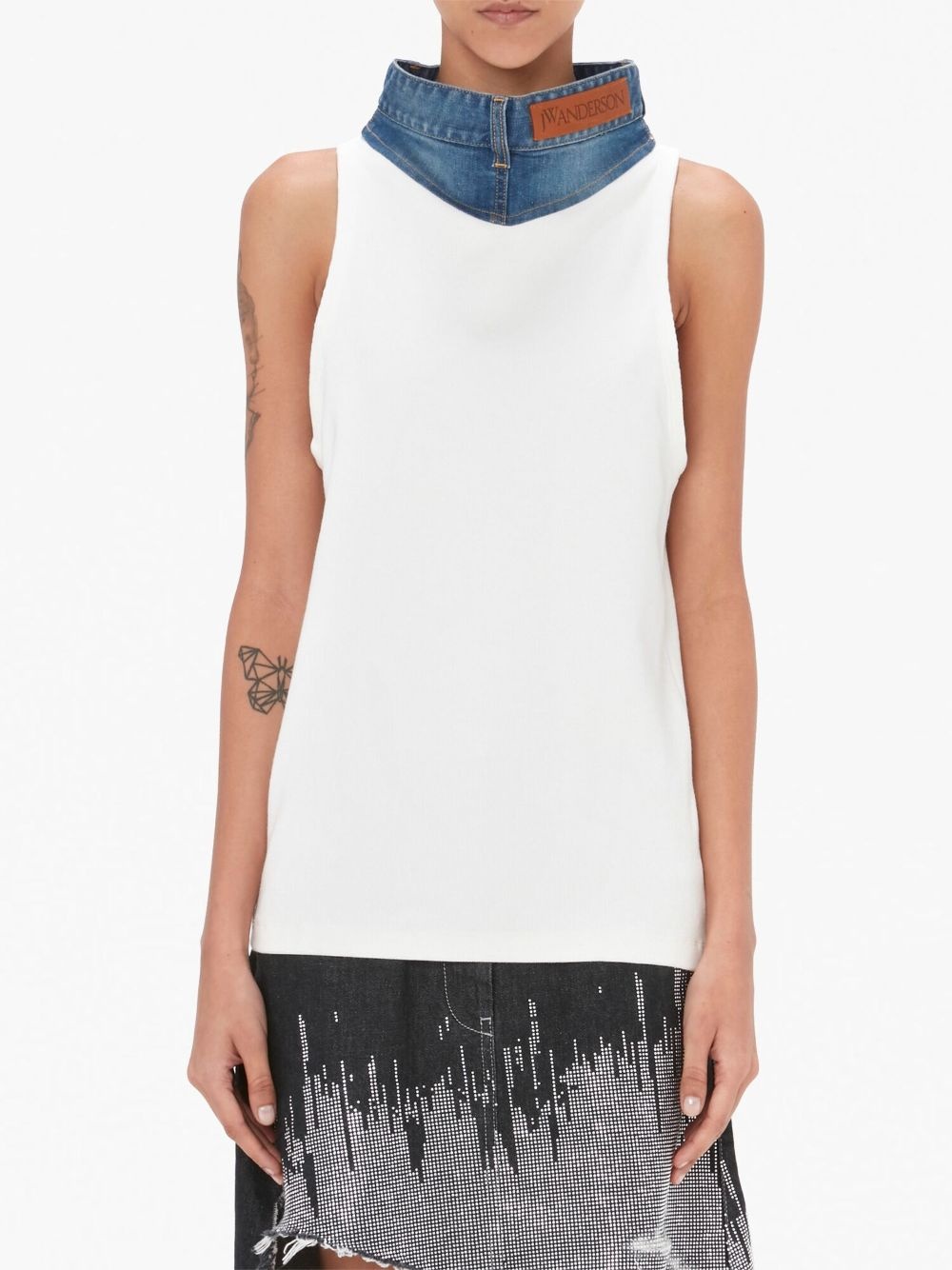 denim collar tank top - 3