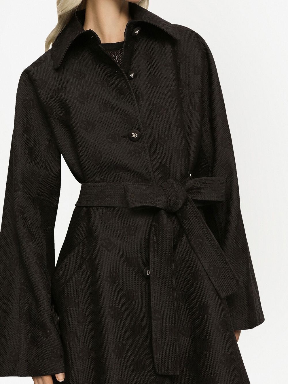 jacquard belted trench coat - 5