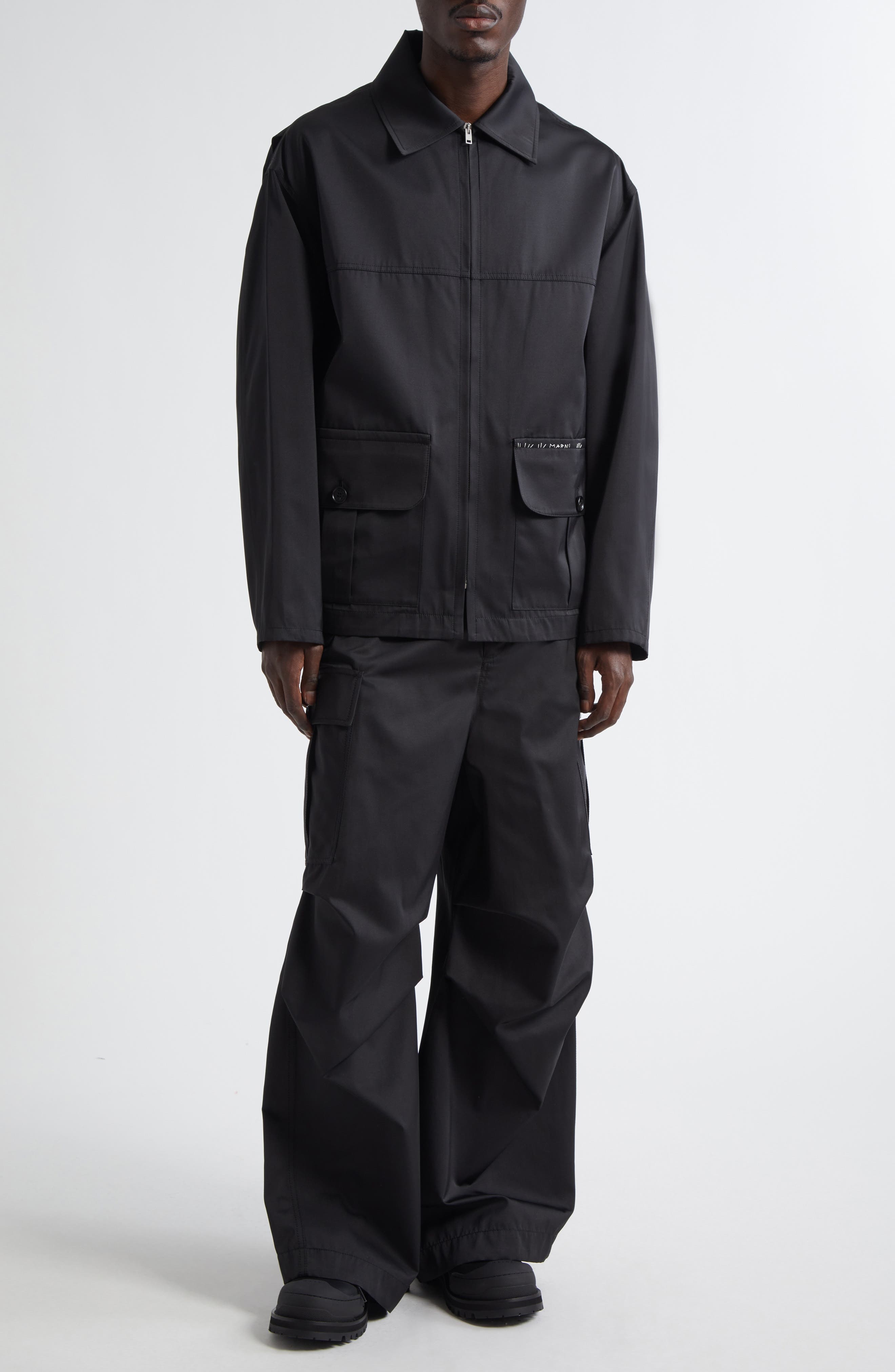 Marni Wide Leg Taffeta Cargo Pants in 00N99 Black at Nordstrom - 2