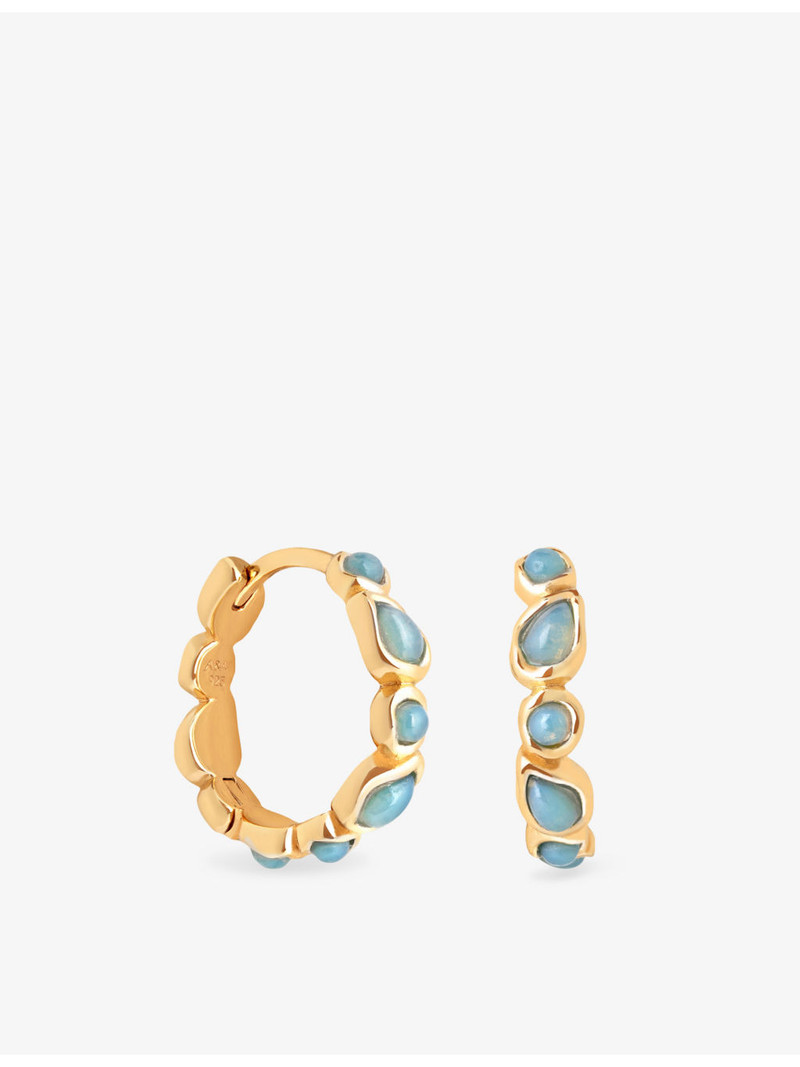 Opal Pear Bezel 18ct Yellow Gold-Plated Sterling-Silver and Nano-Gem Hoop Earrings 1