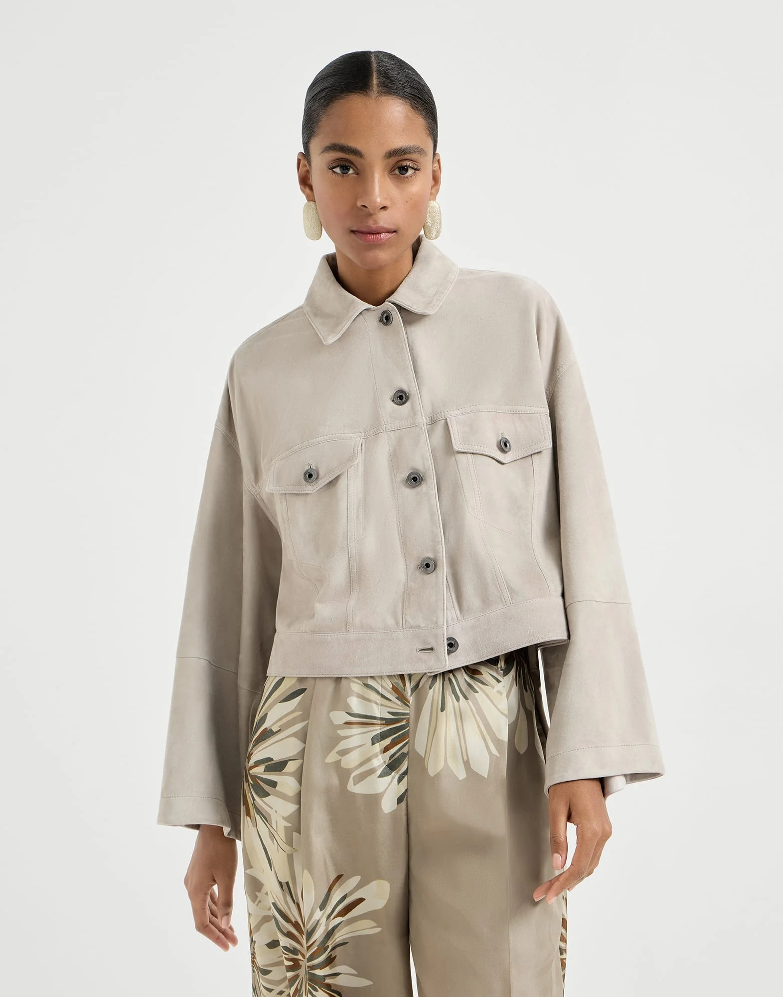 Couture suede outerwear jacket with monili - 1