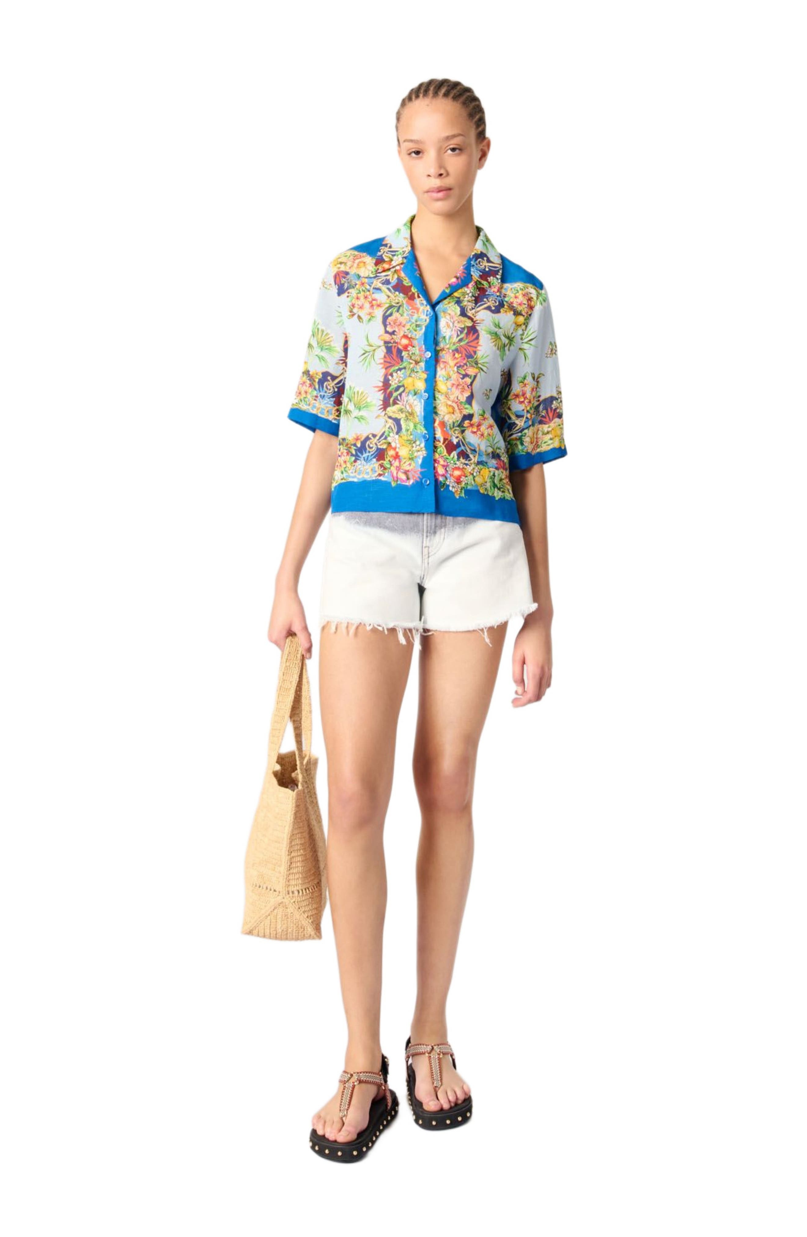 maje Patterned cropped shirt in Multicolor Floral Print at Nordstrom - 1