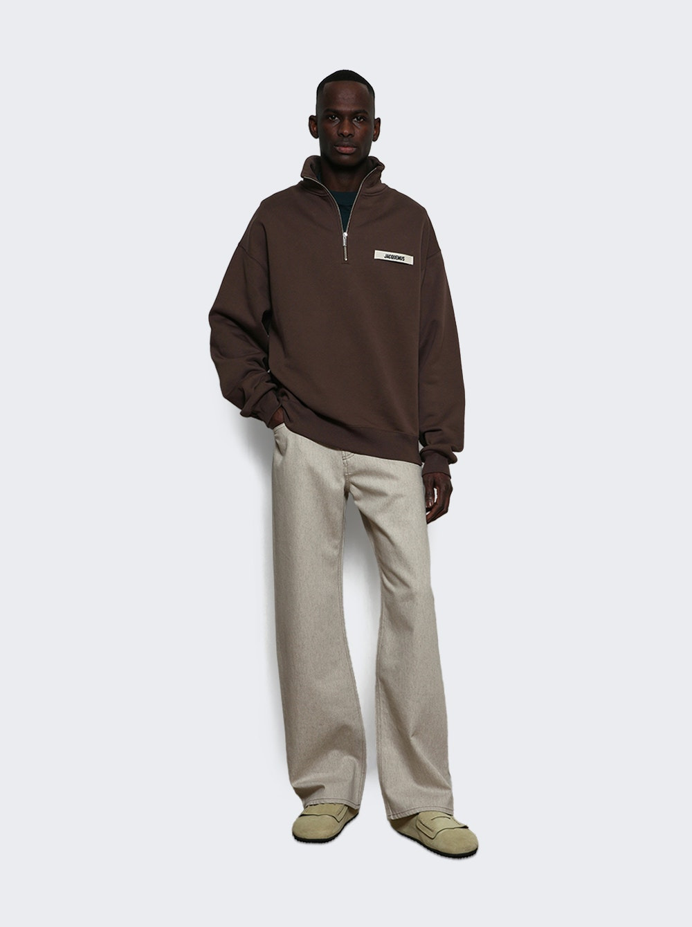The Gros Grain Zipped Roll Neck Sweatshirt Dark Brown - 5