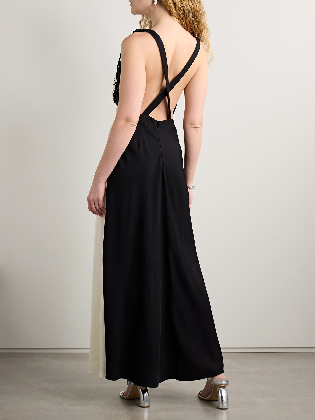 Pavona Two-tone Crocheted Cotton-trimmed Twill Maxi Dress - 3