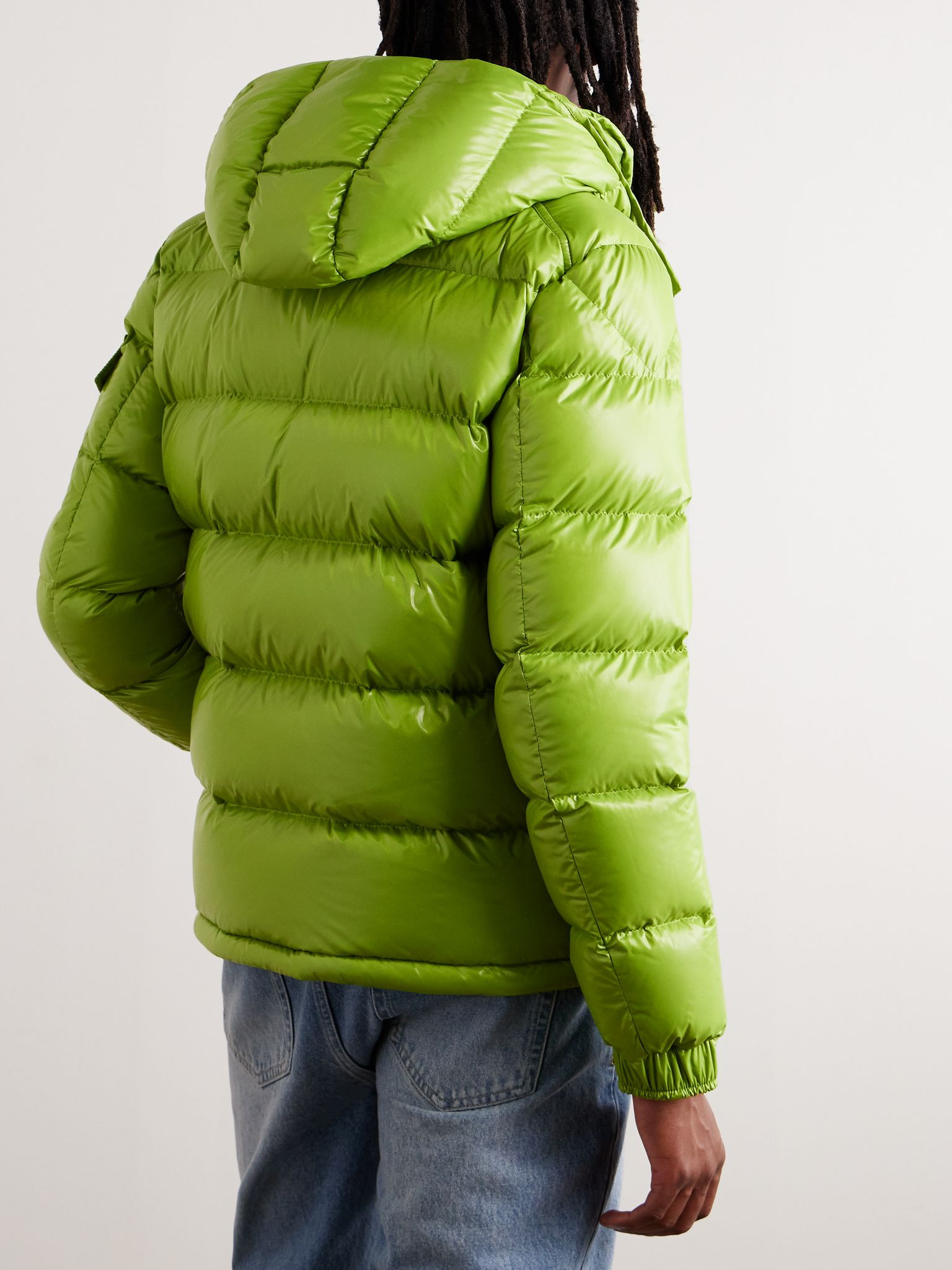 Maya Logo-Appliquéd Quilted Glossed-Shell Hooded Down Jacket Green - 3