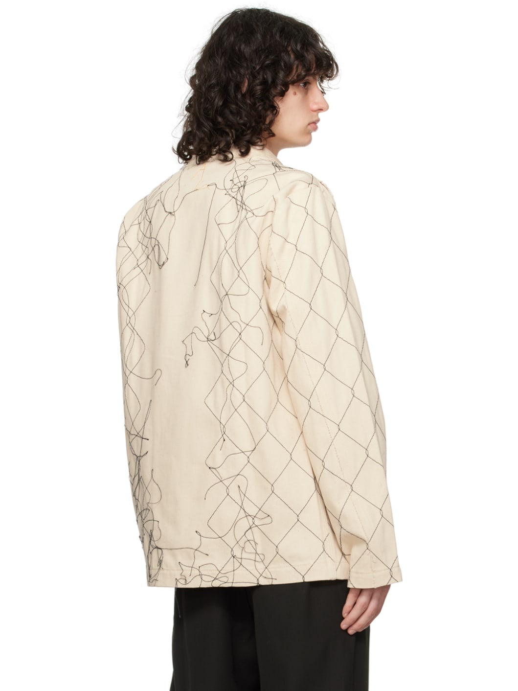 Beige Embroidered Denim Jacket - 3