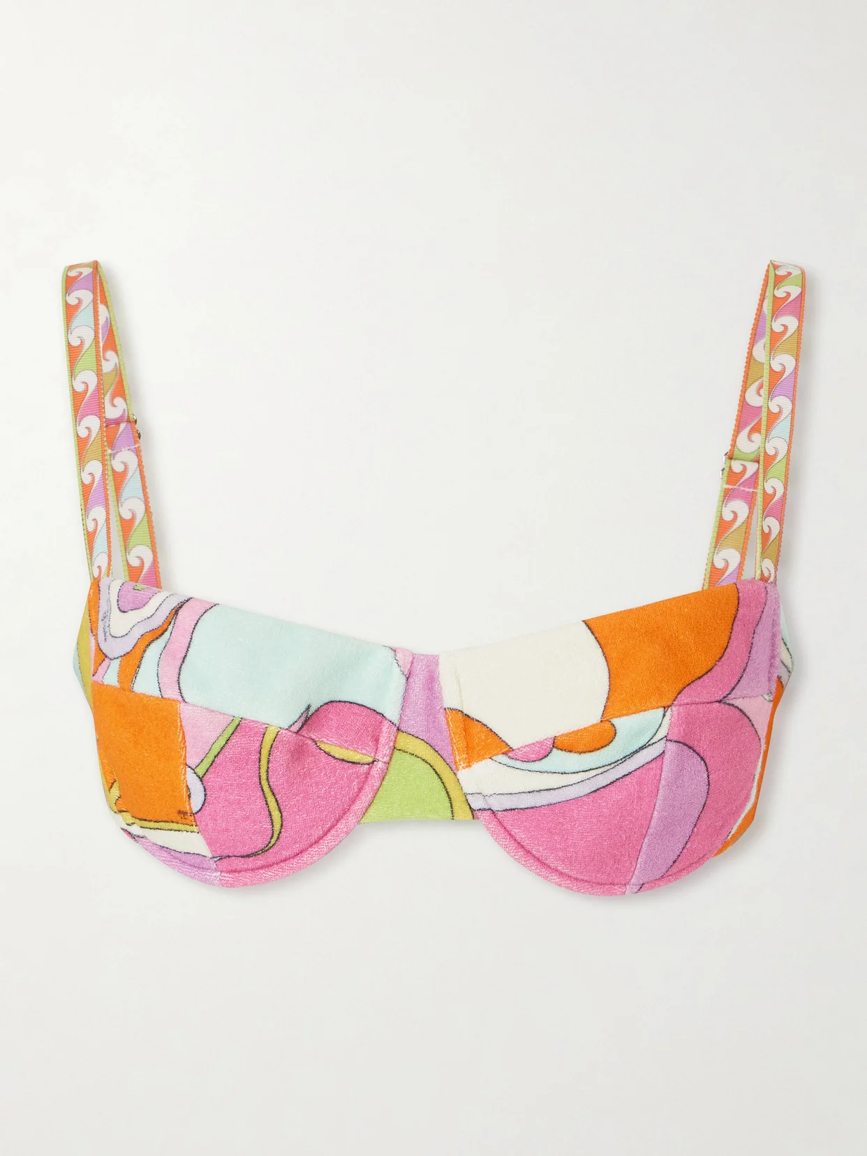 Printed Cotton-terry Bikini Top - 1