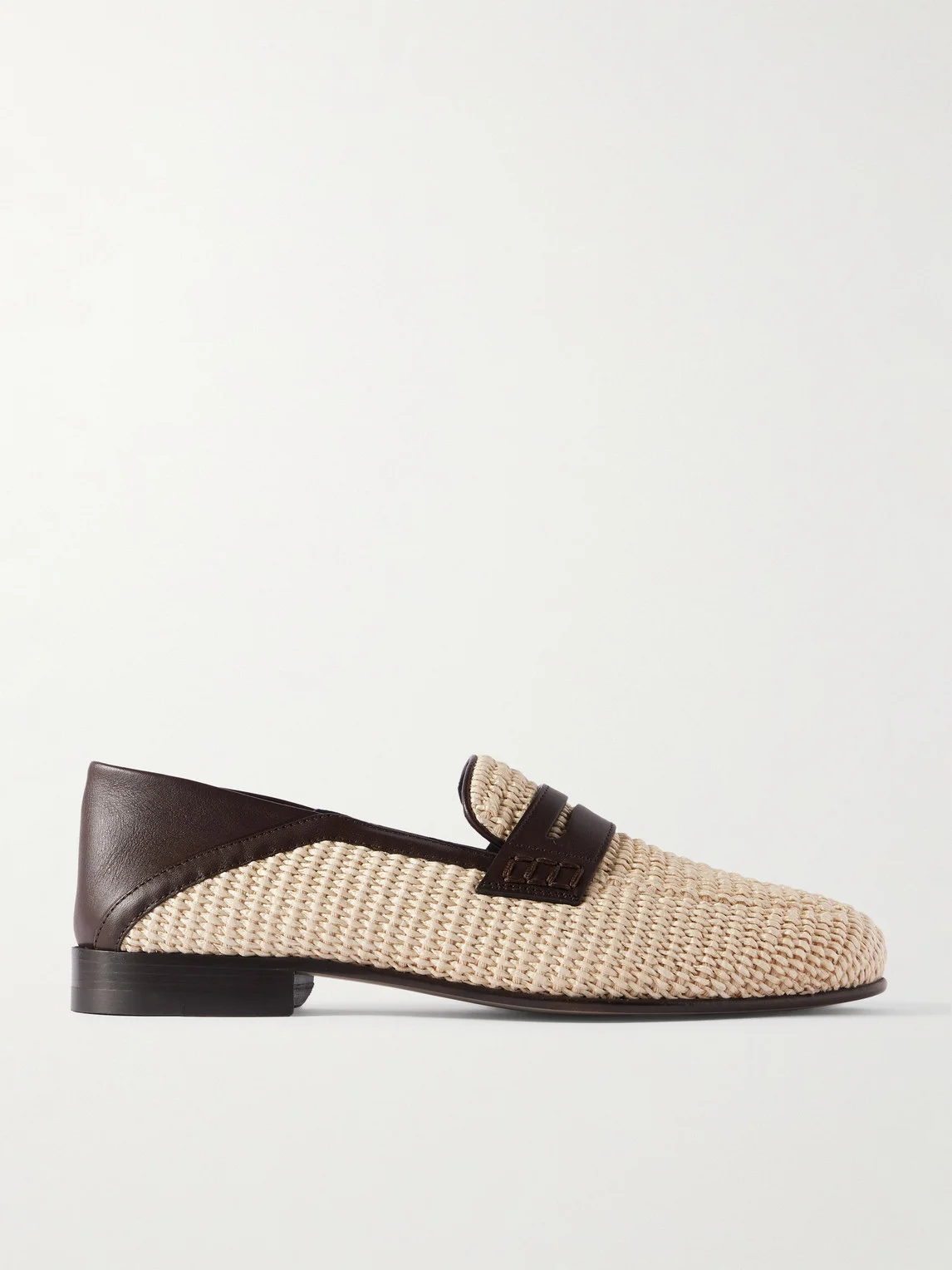 Padstow Collapsible-Heel Leather-Trimmed Raffia Loafers - 1
