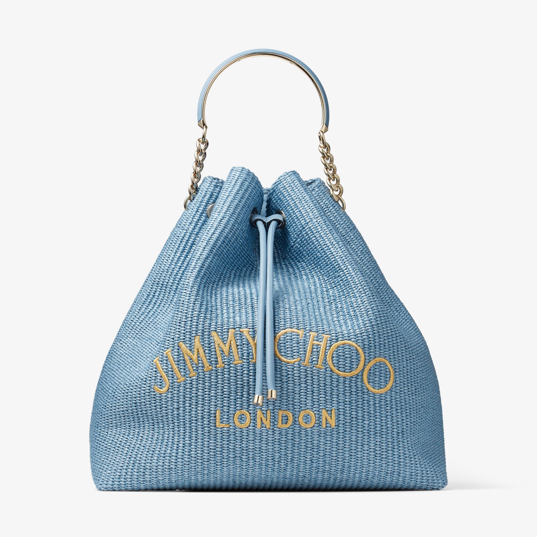 Bon Bon Bucket Maxi
Smoky Blue Raffia and Smooth Leather Bucket Bag - 1