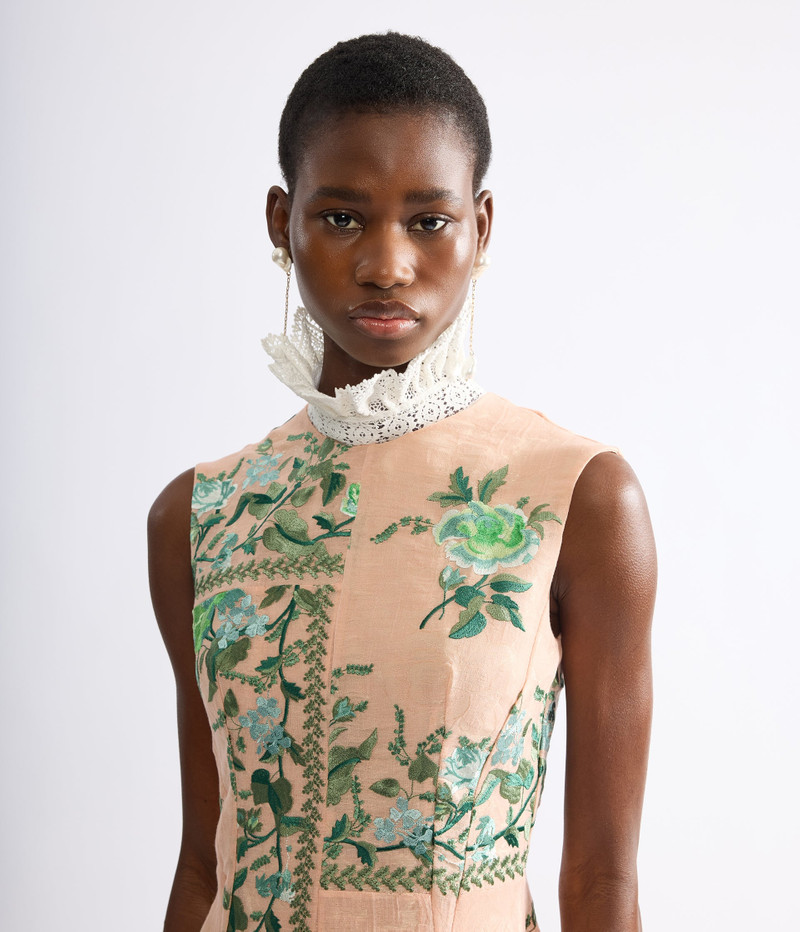 EMBROIDERED ORGANZA DRAPED MIDI DRESS 6