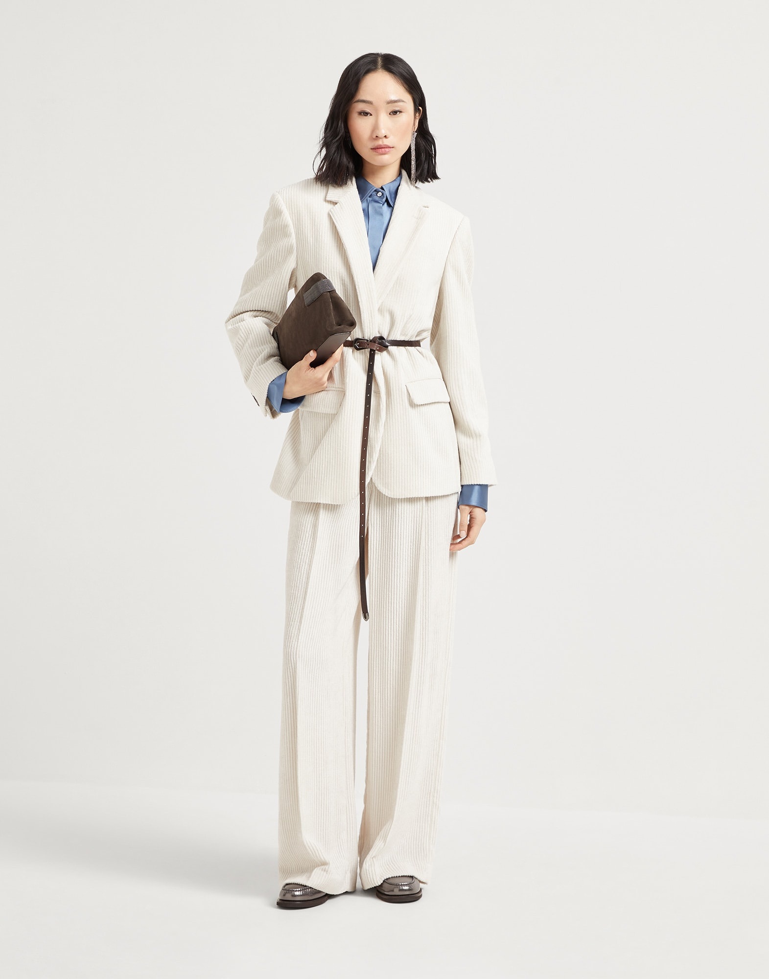 Stretch silk satin shirt with monili - 5
