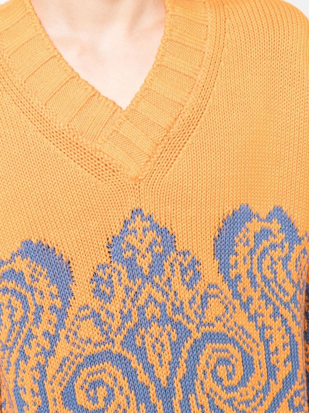 paisley intarsia V-neck jumper - 5