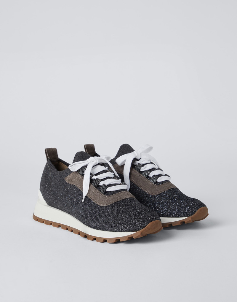 Sparkling cotton knit runners with shiny eyelets - 1