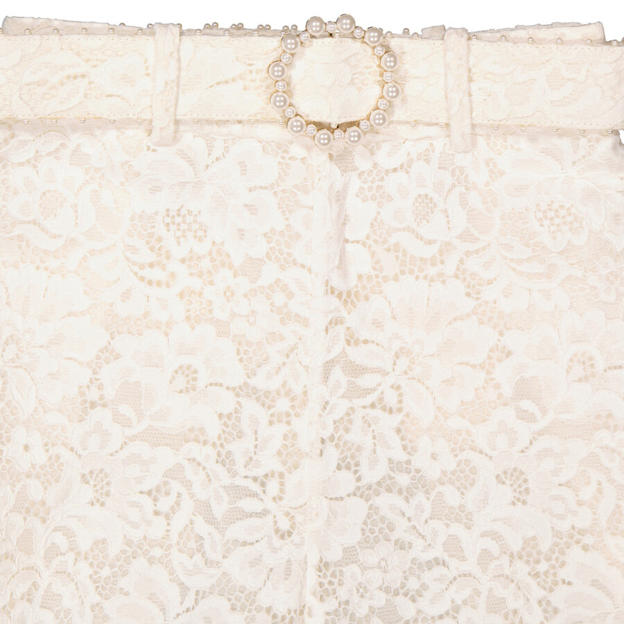 Zimmermann Ladies Ivory Belted Lace Knee-Length Shorts - 7