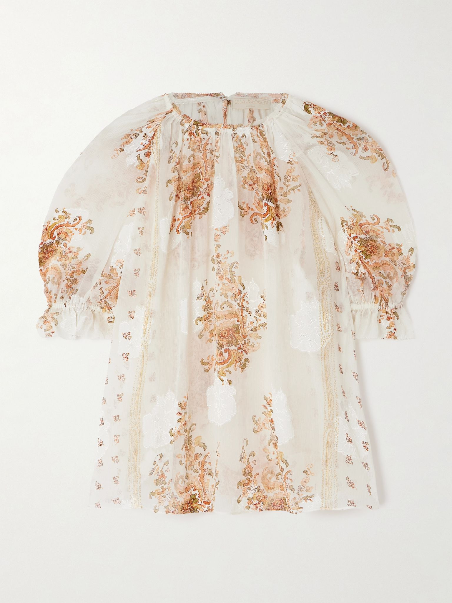 Pippa floral-print silk-blend crepon jacquard blouse Cream - 1