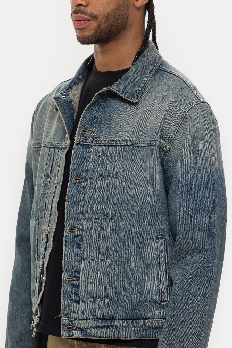Alias Denim Trucker Jacket in Blue/Brown Sugar Washing - 4