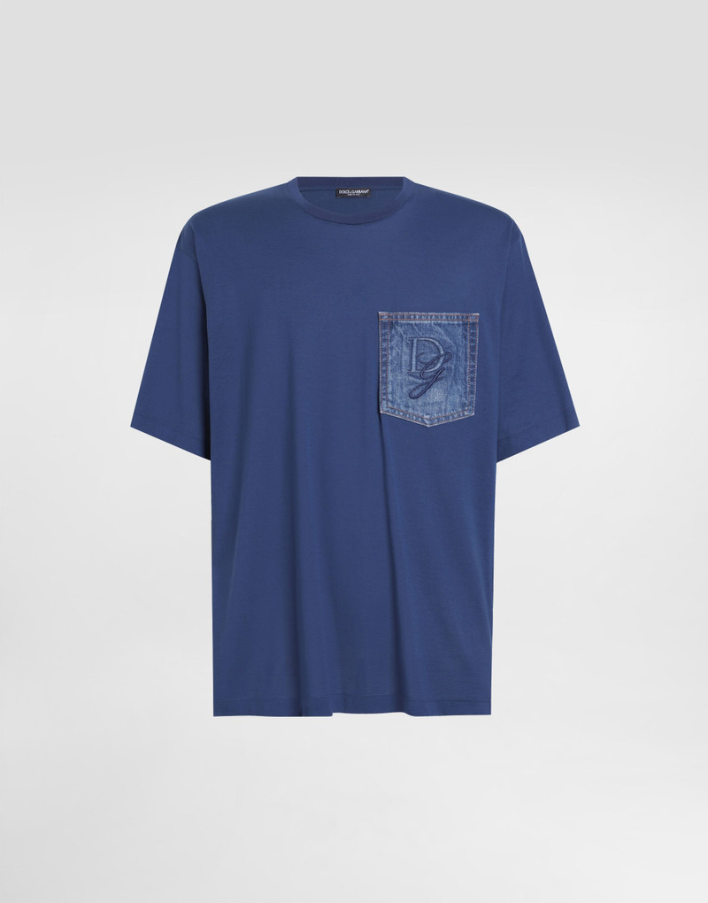 Cotton T-shirt with breast pocket and logo embroidery 1